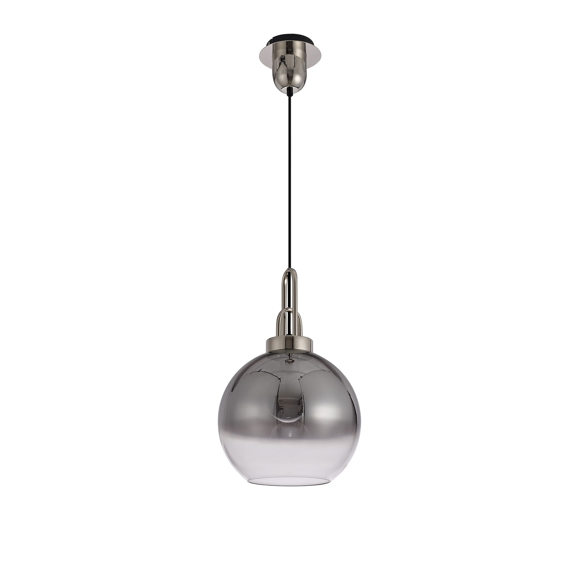 Fabula Springfield Single Pendant - 30cm Globe Glass Shade - Polished Nickel & Smoked Fade Glass