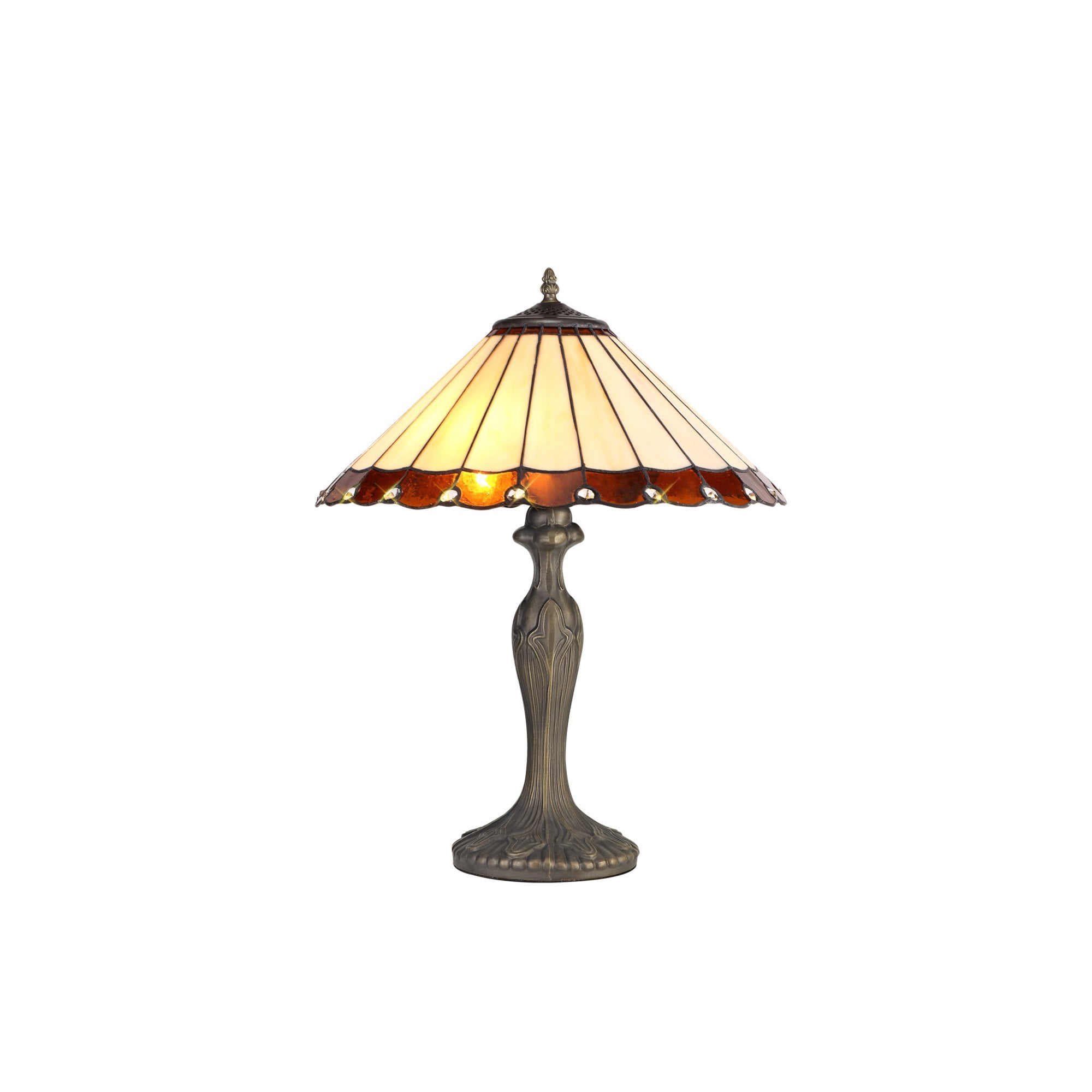 Fabula Amberley 2 Light Curved Table Lamp - 40cm Tiffany Shade - Amber & Cream