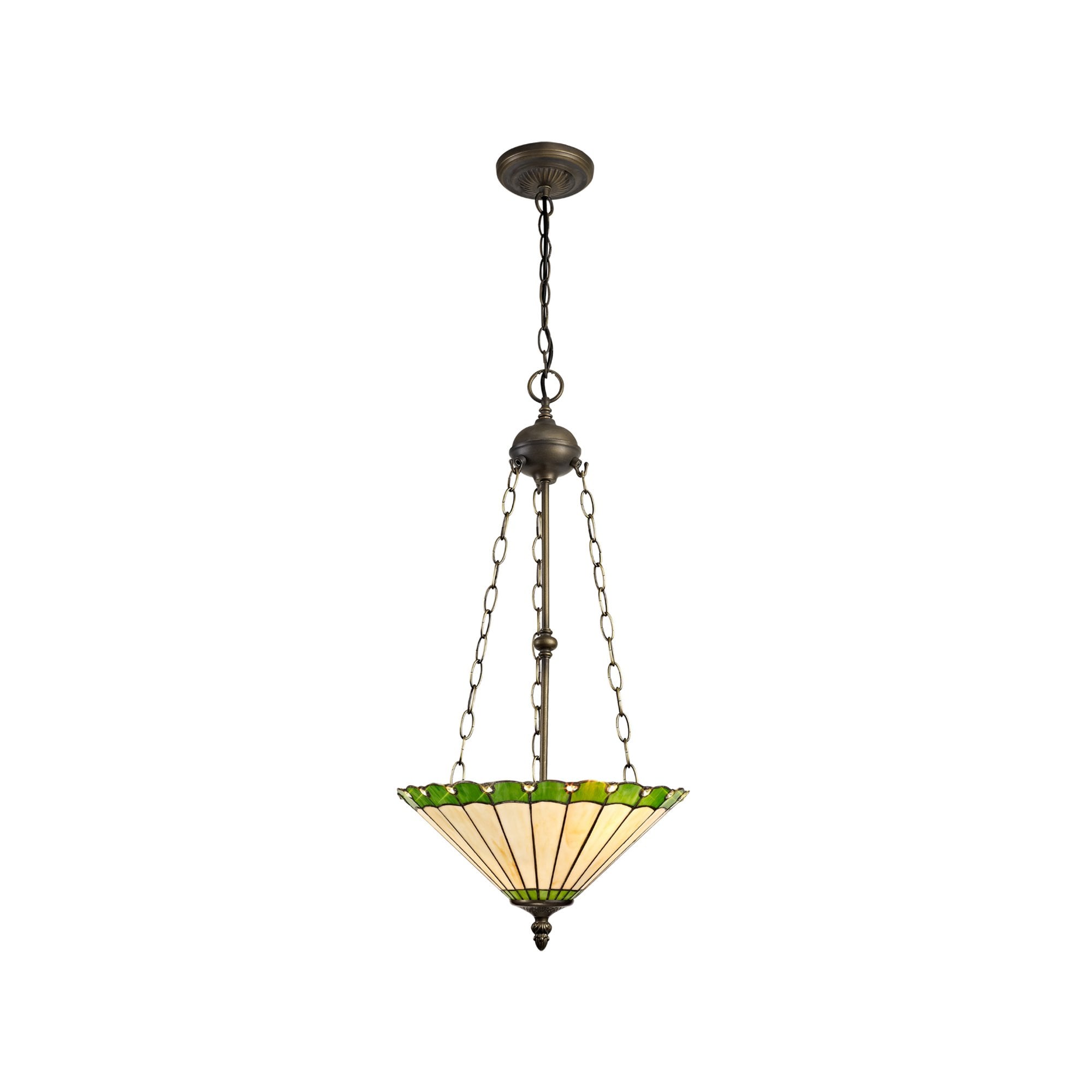 Fabula Amberley 3 Light Uplighter Pendant - 40cm Tiffany Shade - Green & Cream