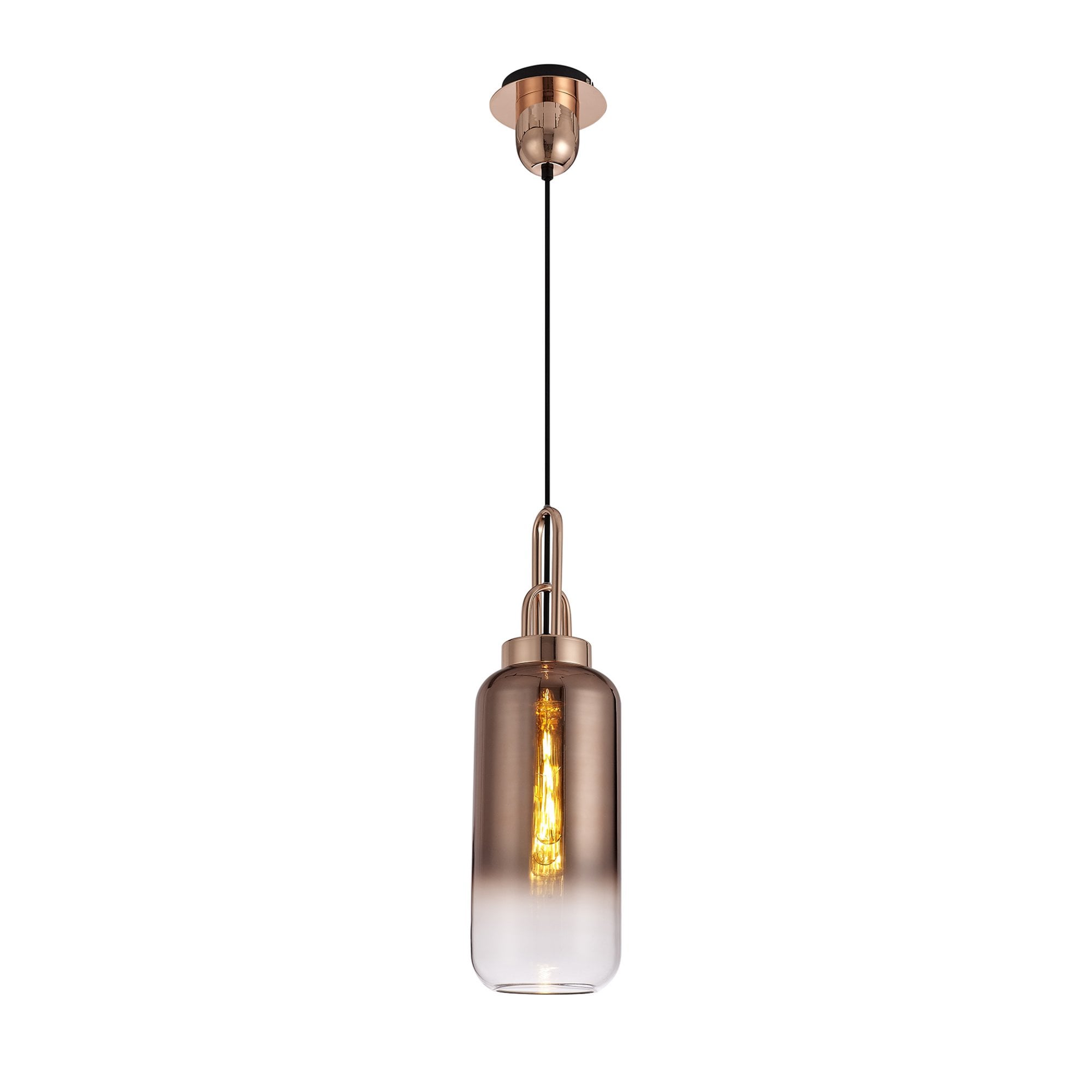 Fabula Springfield Single Pendant - 16cm Cylinder Glass Shade - Copper & Copper Fade Glass