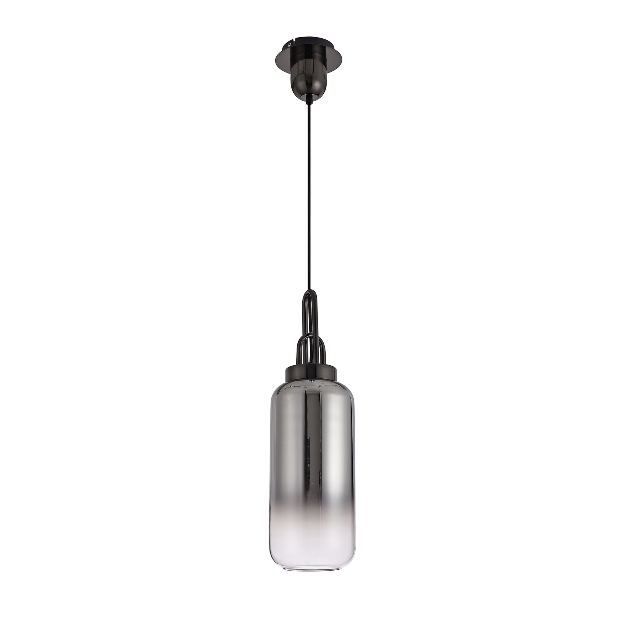 Fabula Springfield Single Pendant - 16cm Cylinder Glass Shade - Black Chrome & Smoked Fade Glass