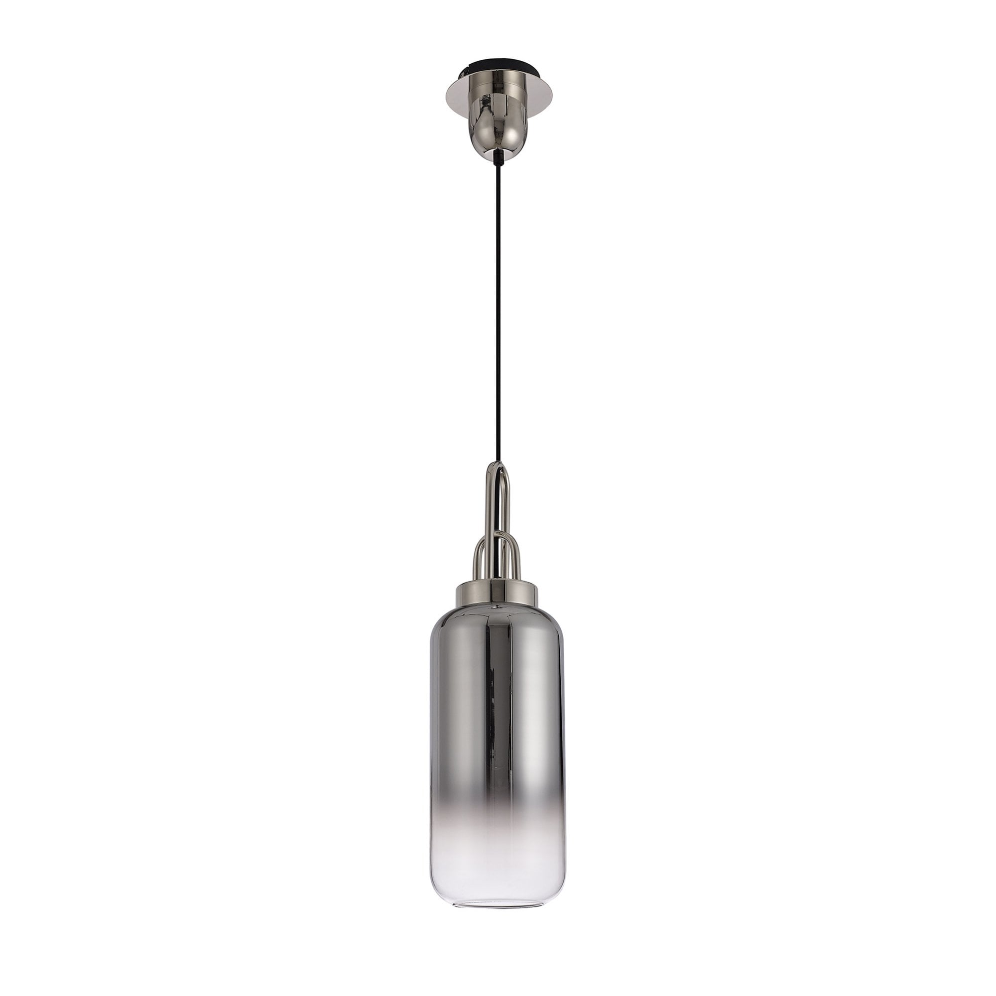 Fabula Springfield Single Pendant - 16cm Cylinder Glass Shade - Polished Nickel & Smoked Fade Glass
