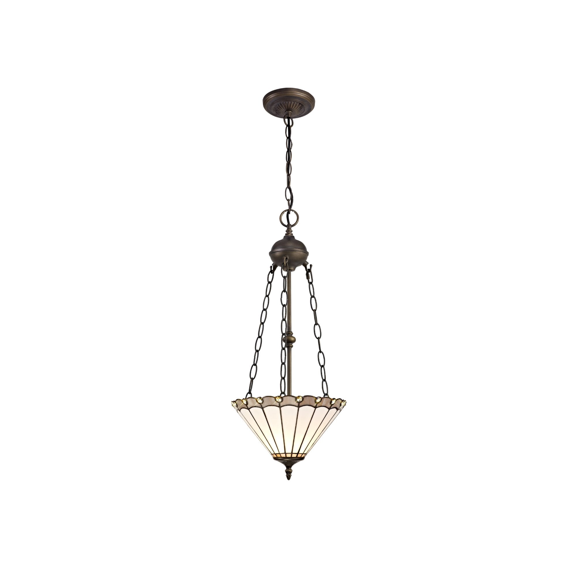 Fabula Amberley 2 Light Uplighter Pendant - 30cm Tiffany Shade - Grey & Cream