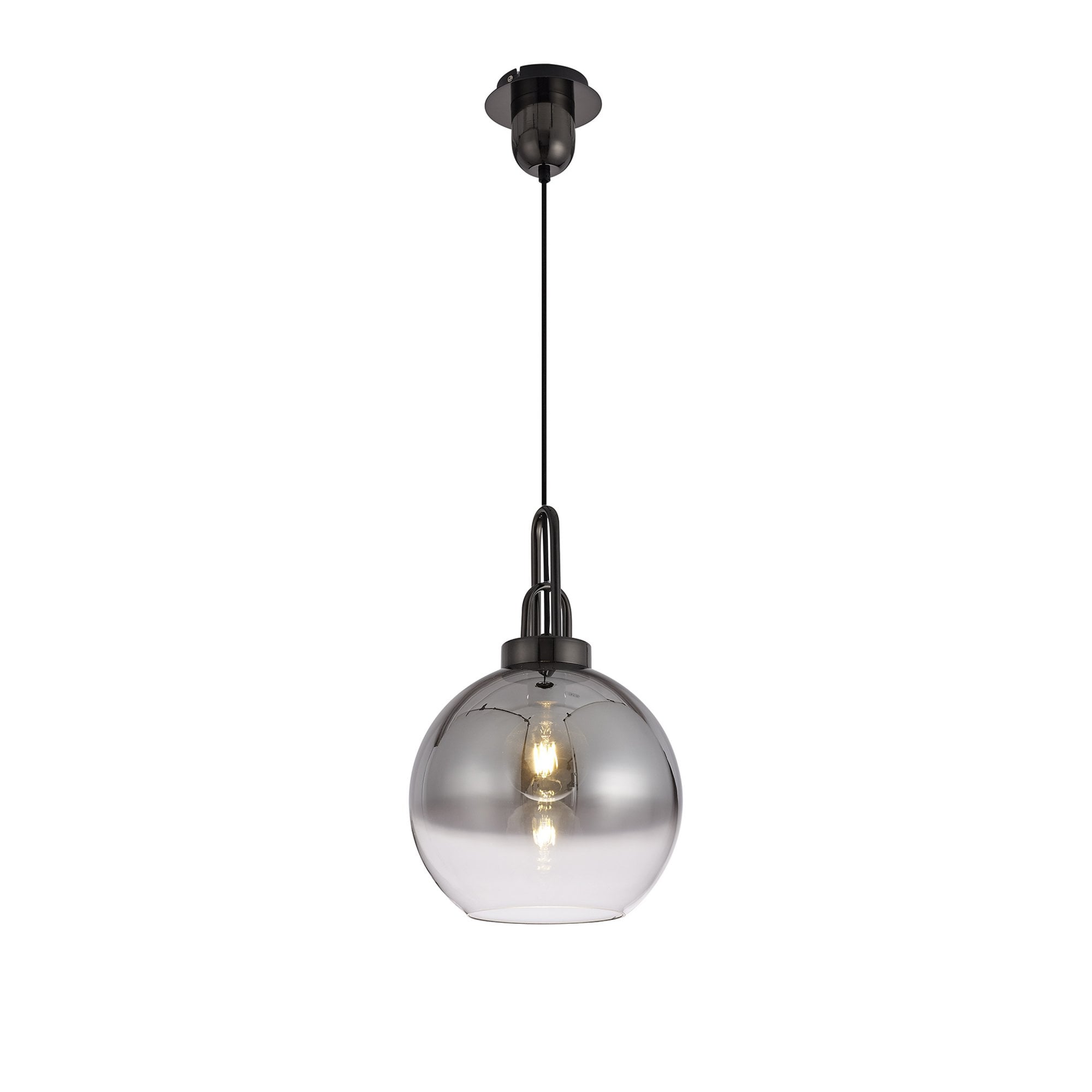 Fabula Springfield Single Pendant - 30cm Globe Glass Shade - Black Chrome & Smoked Fade Glass