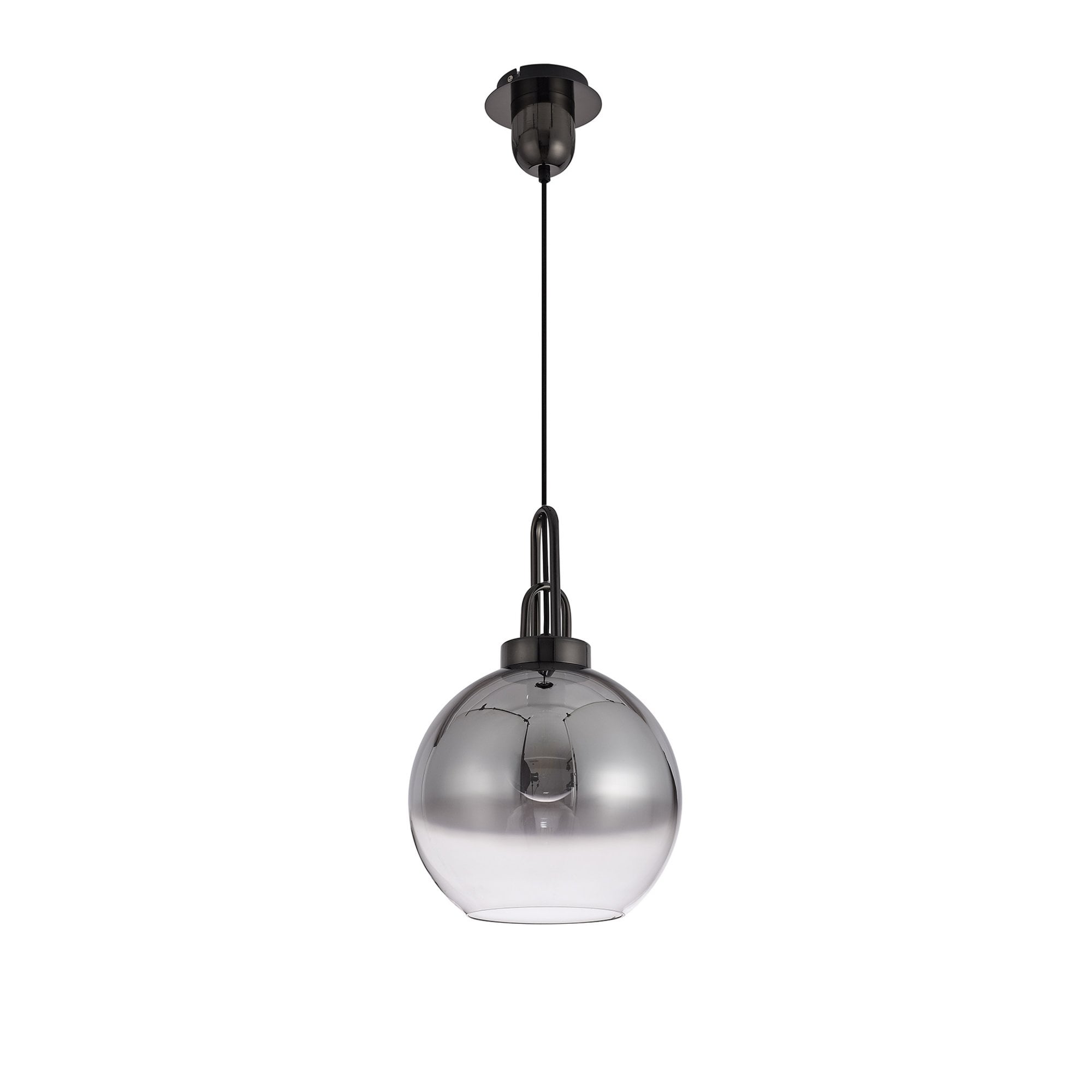 Fabula Springfield Single Pendant - 30cm Globe Glass Shade - Black Chrome & Smoked Fade Glass