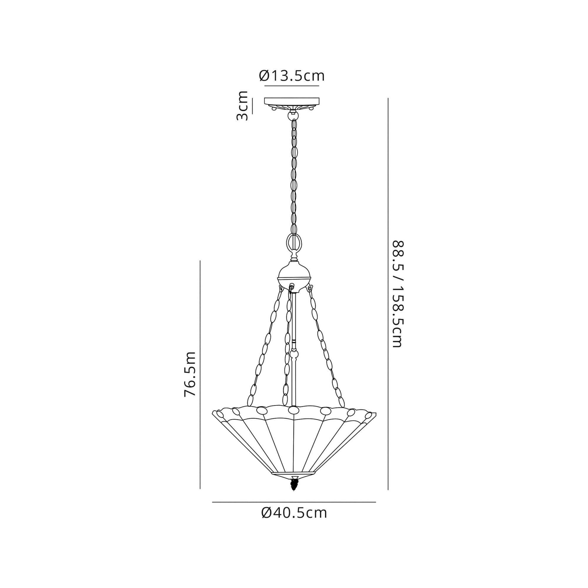 Fabula Amberley 3 Light Uplighter Pendant - 40cm Tiffany Shade - Grey & Cream