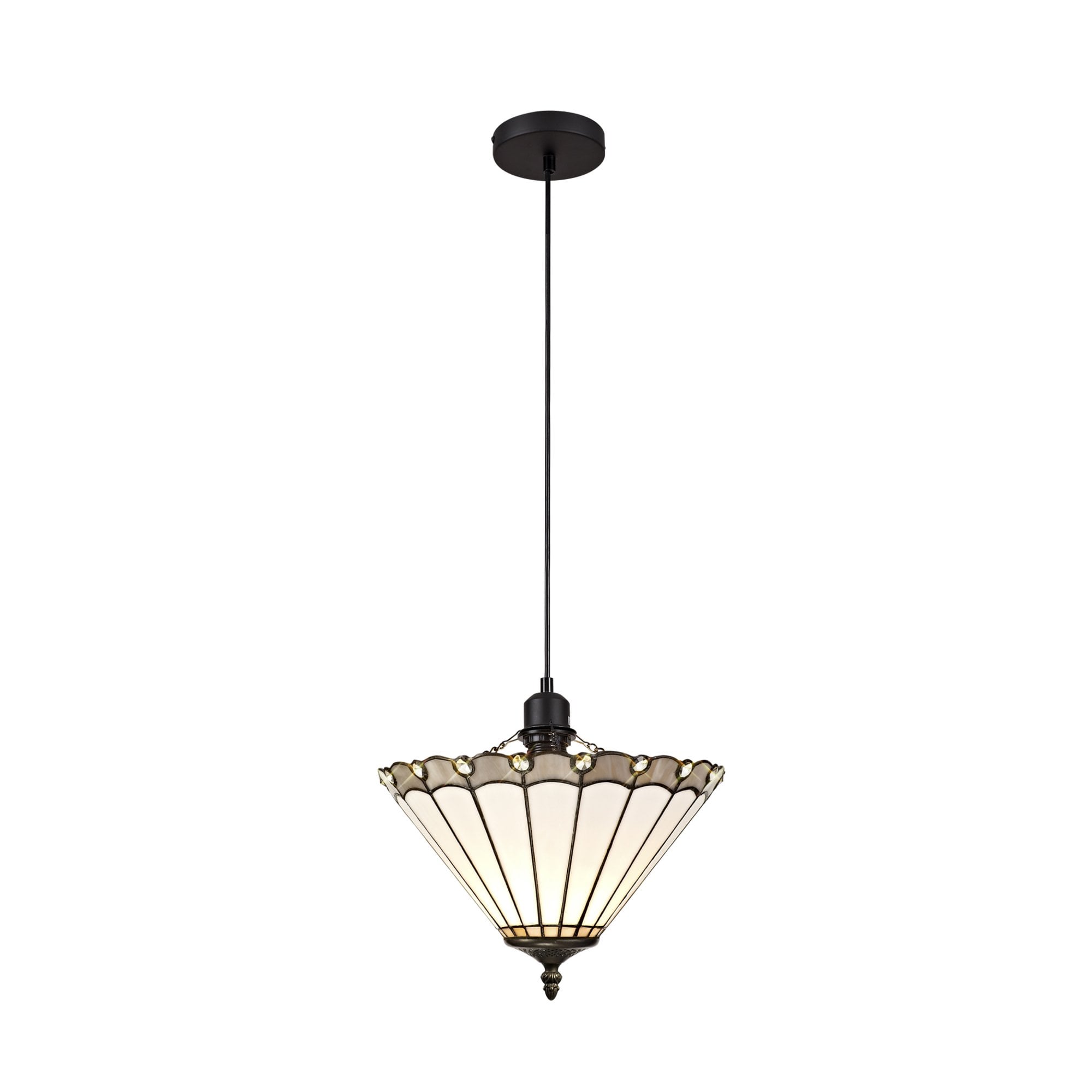 Fabula Amberley Single Uplighter Pendant - 30cm Tiffany Shade - Grey & Cream