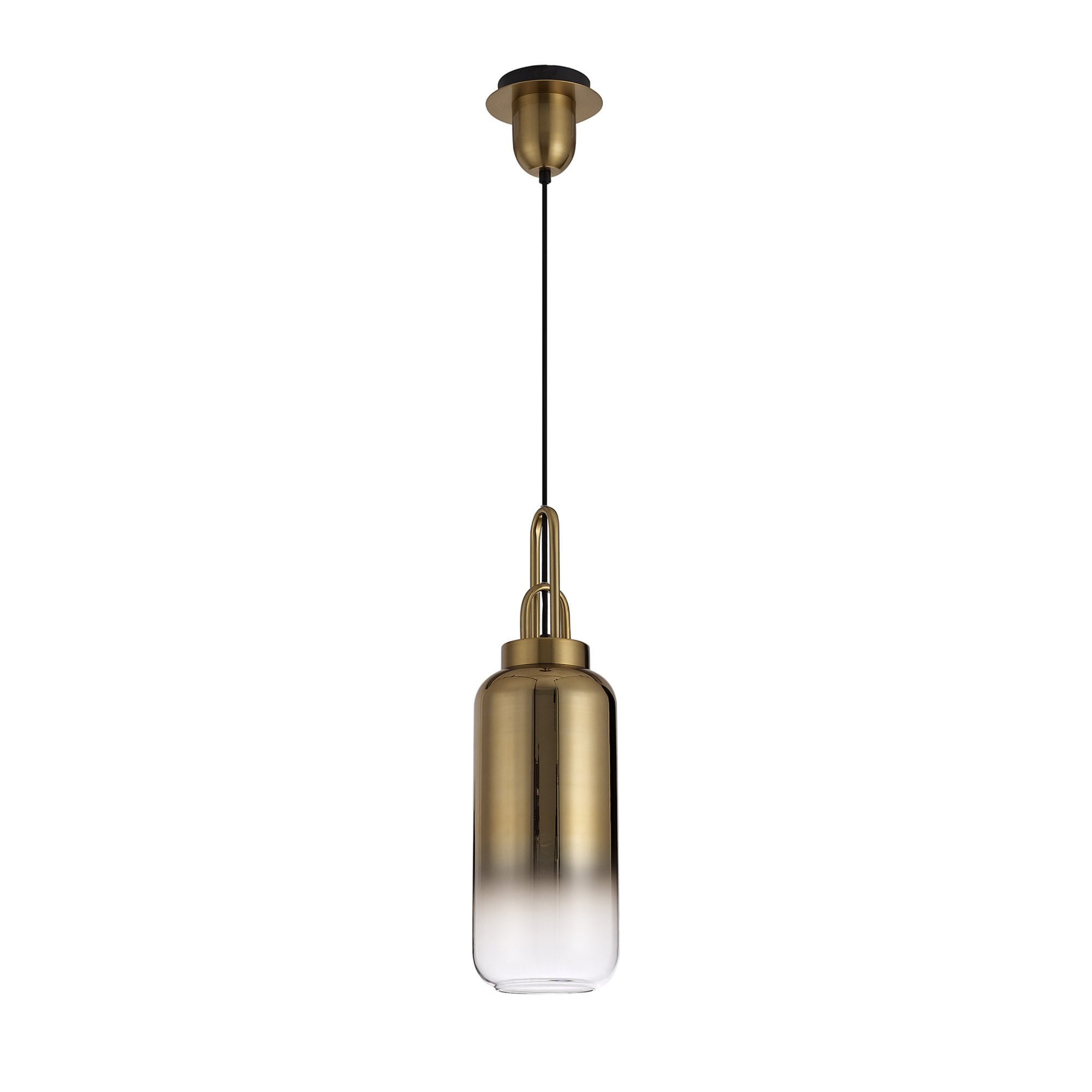 Fabula Springfield Single Pendant - 16cm Cylinder Glass Shade - Brass Gold & Brass Gold Fade Glass