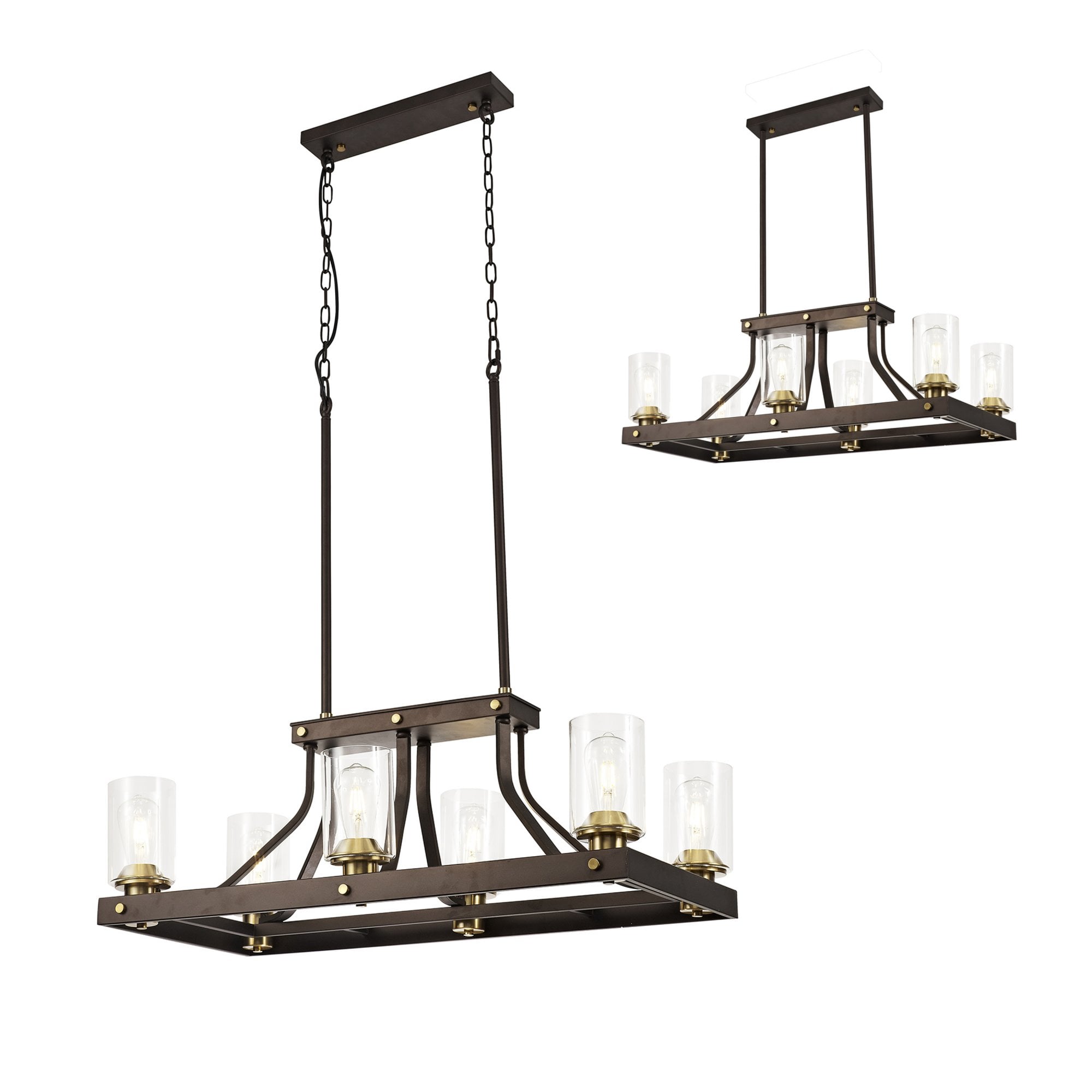 Fabula Greenstead 6 Light Linear Pendant - Brown Oxide, Gold Bronze & Clear Glass