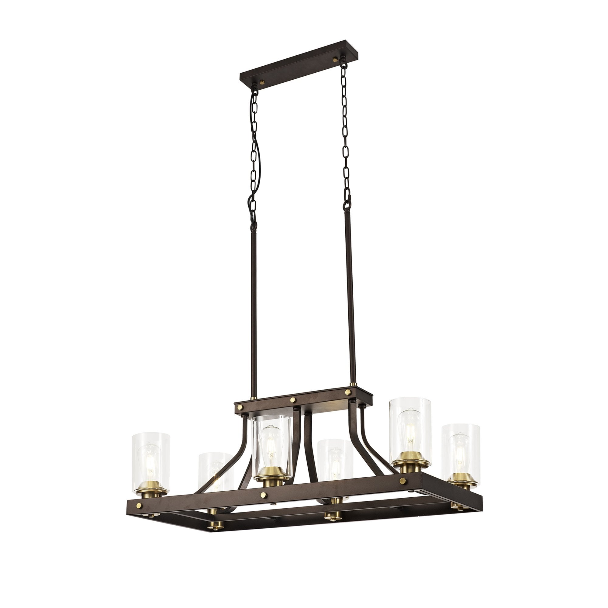 Fabula Greenstead 6 Light Linear Pendant - Brown Oxide, Gold Bronze & Clear Glass