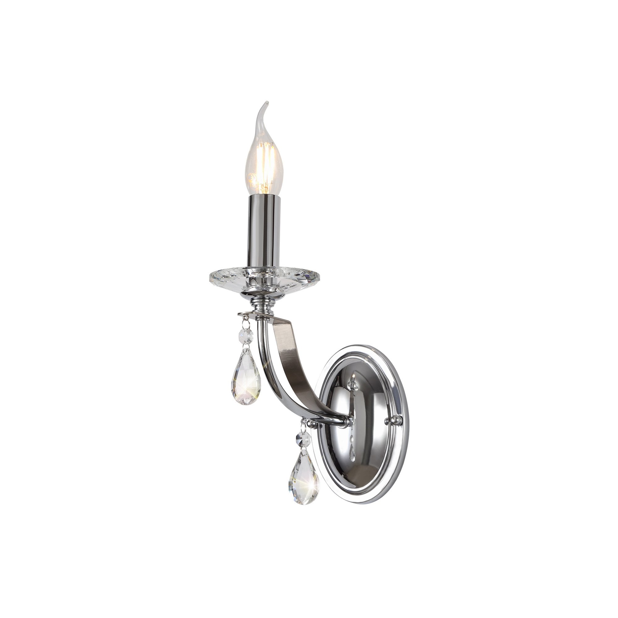 Fabula Chester Single Wall Lamp - Polished Chrome, Satin Nickel & Clear Crystal