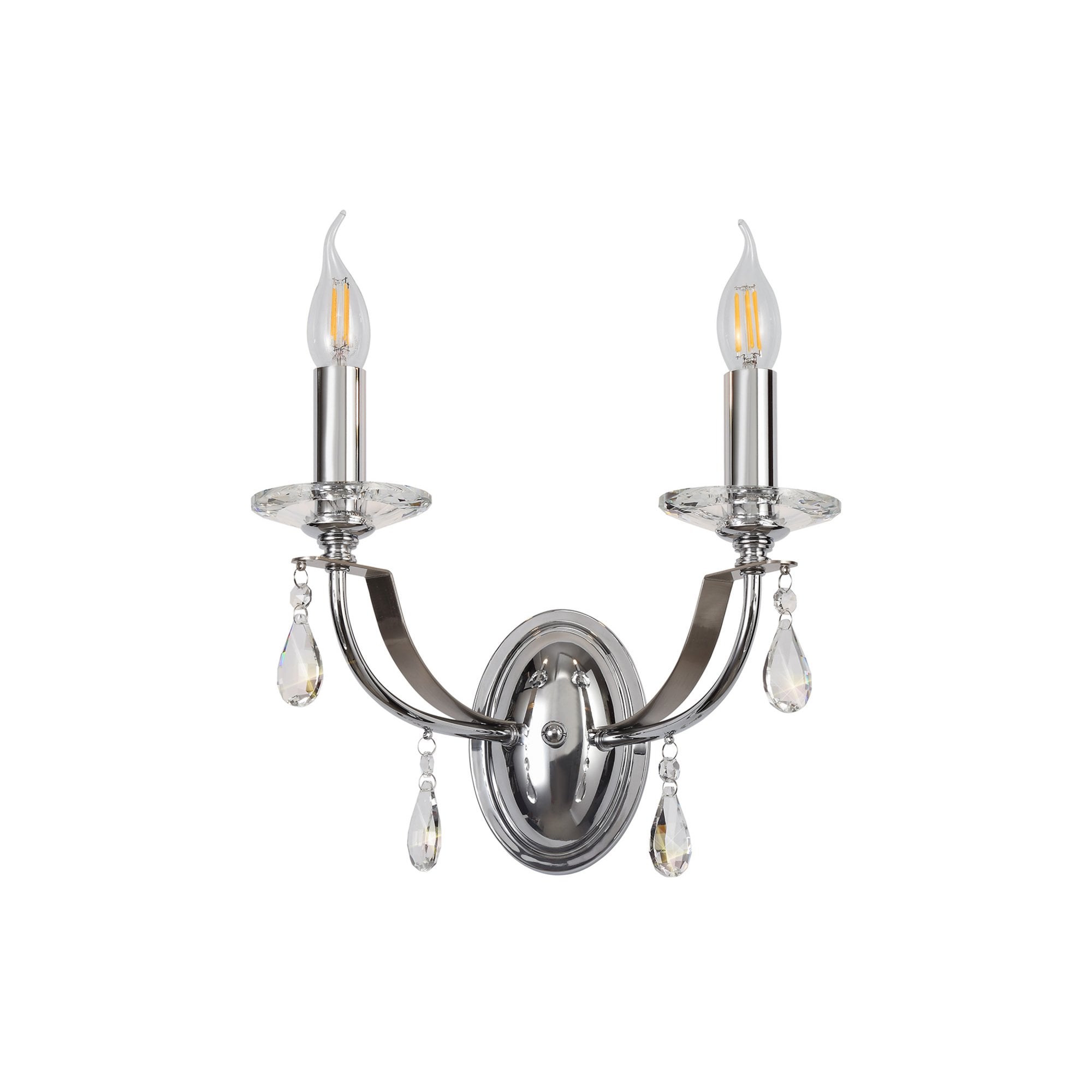 Fabula Chester 2 Light Wall Lamp - Polished Chrome, Satin Nickel & Clear Crystal