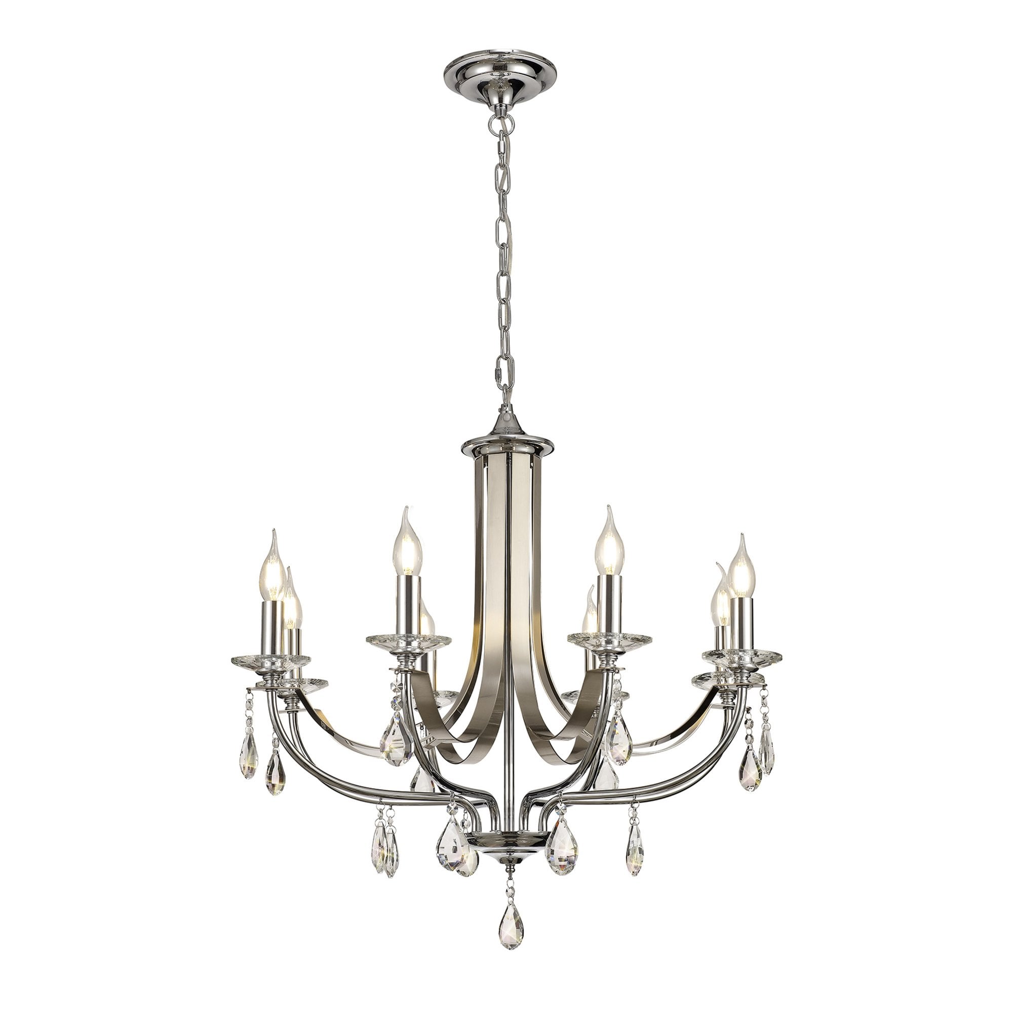 Fabula Chester 8 Light Pendant - Polished Chrome, Satin Nickel & Clear Crystal