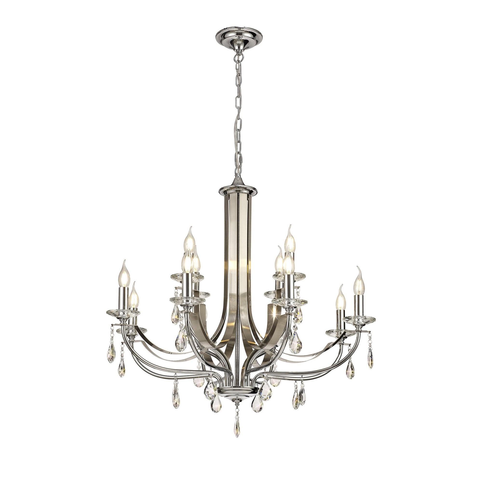 Fabula Chester 12 Light Pendant - Polished Chrome, Satin Nickel & Clear Crystal