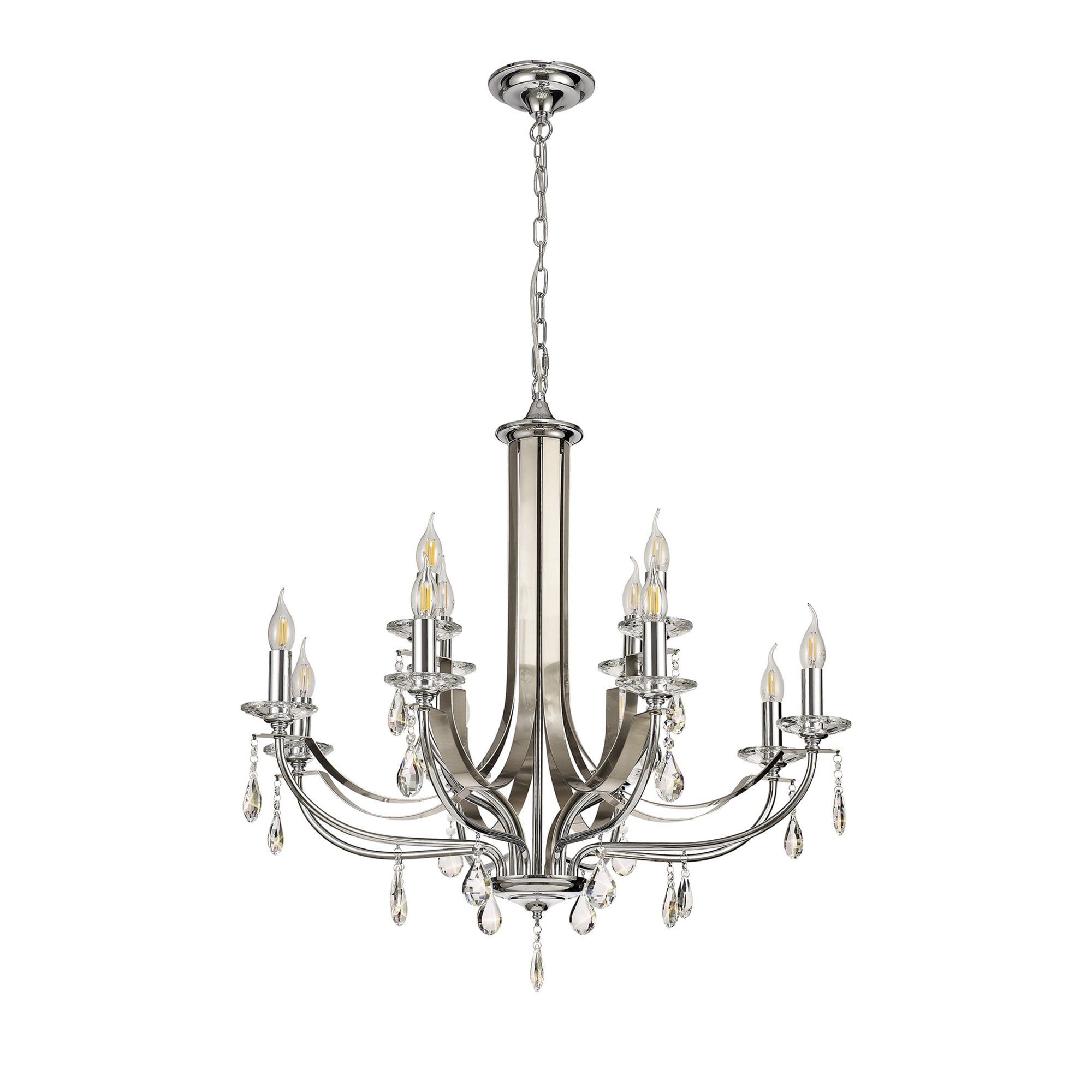 Fabula Chester 12 Light Pendant - Polished Chrome, Satin Nickel & Clear Crystal