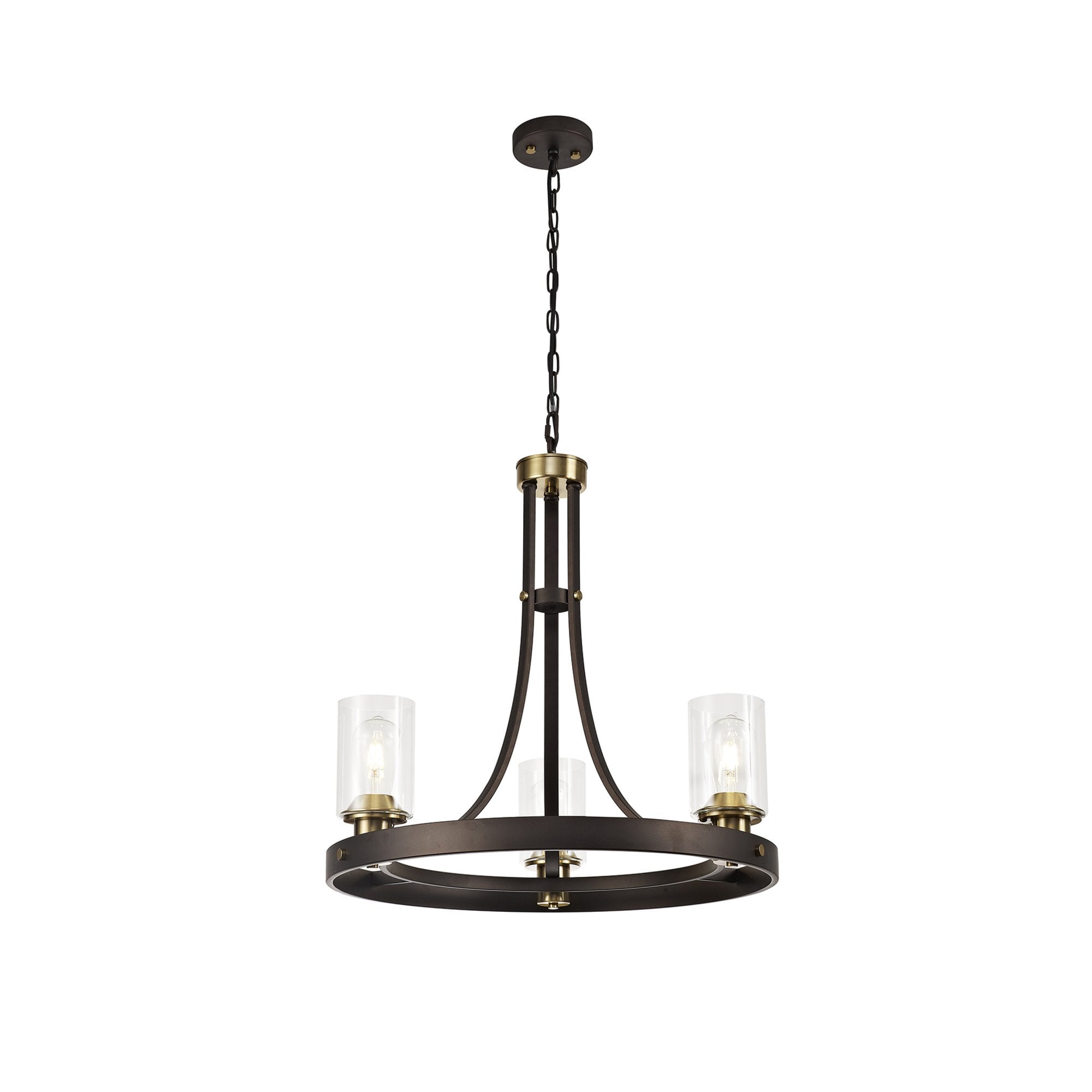 Fabula Greenstead 3 Light Pendant - Brown Oxide, Gold Bronze & Clear Glass