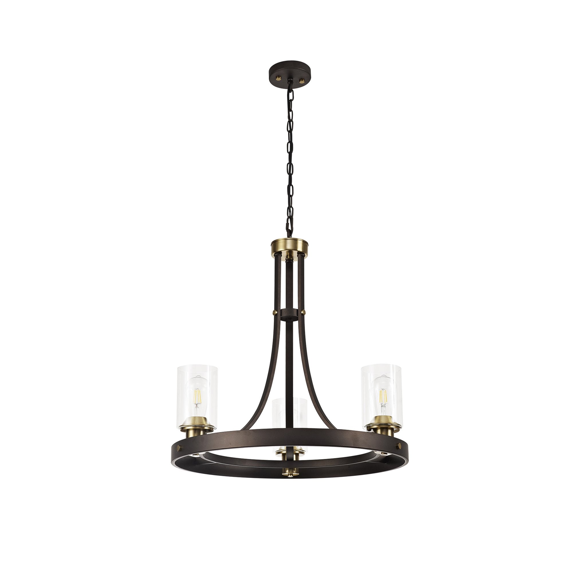 Fabula Greenstead 3 Light Pendant - Brown Oxide, Gold Bronze & Clear Glass