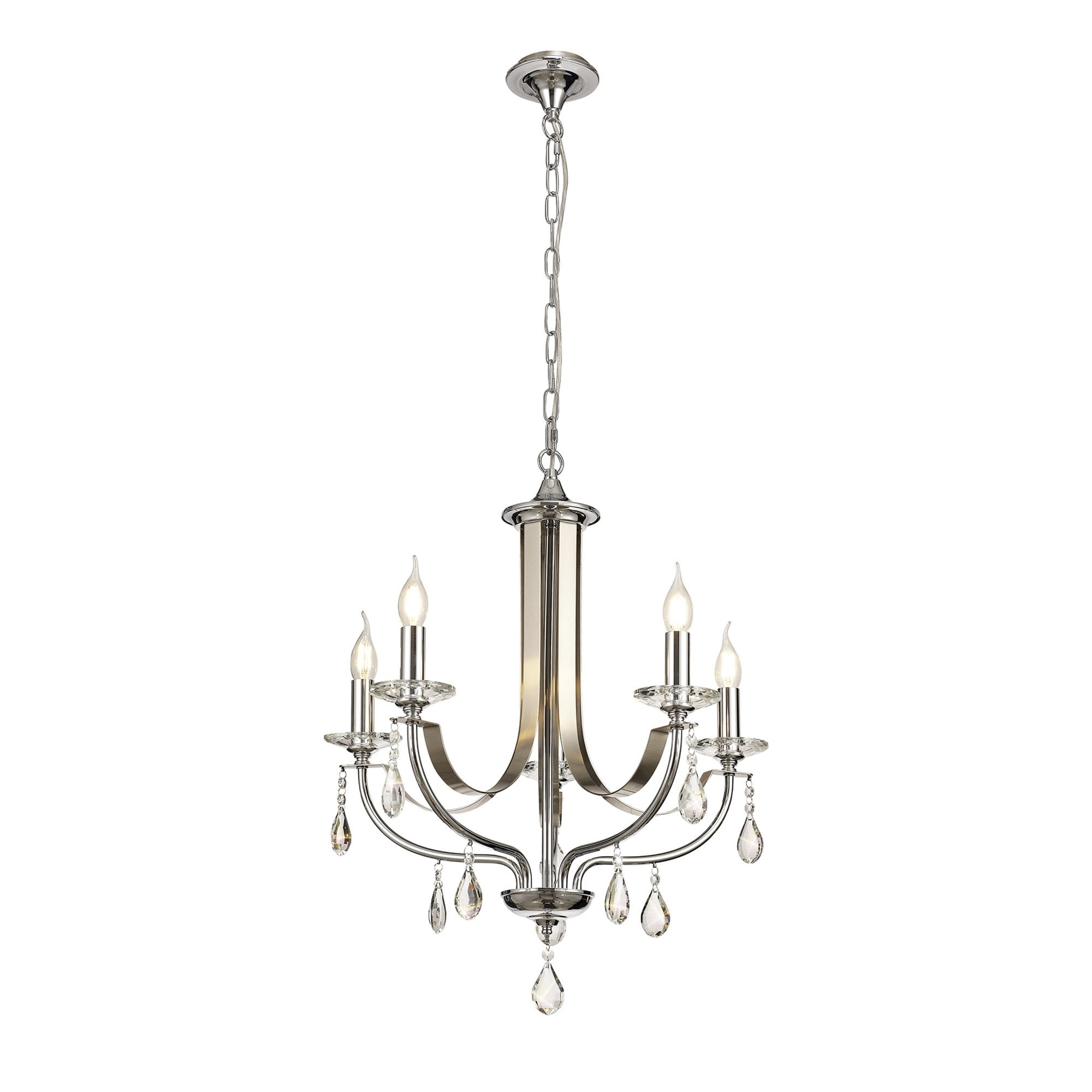 Fabula Chester 5 Light Pendant - Polished Chrome, Satin Nickel & Clear Crystal