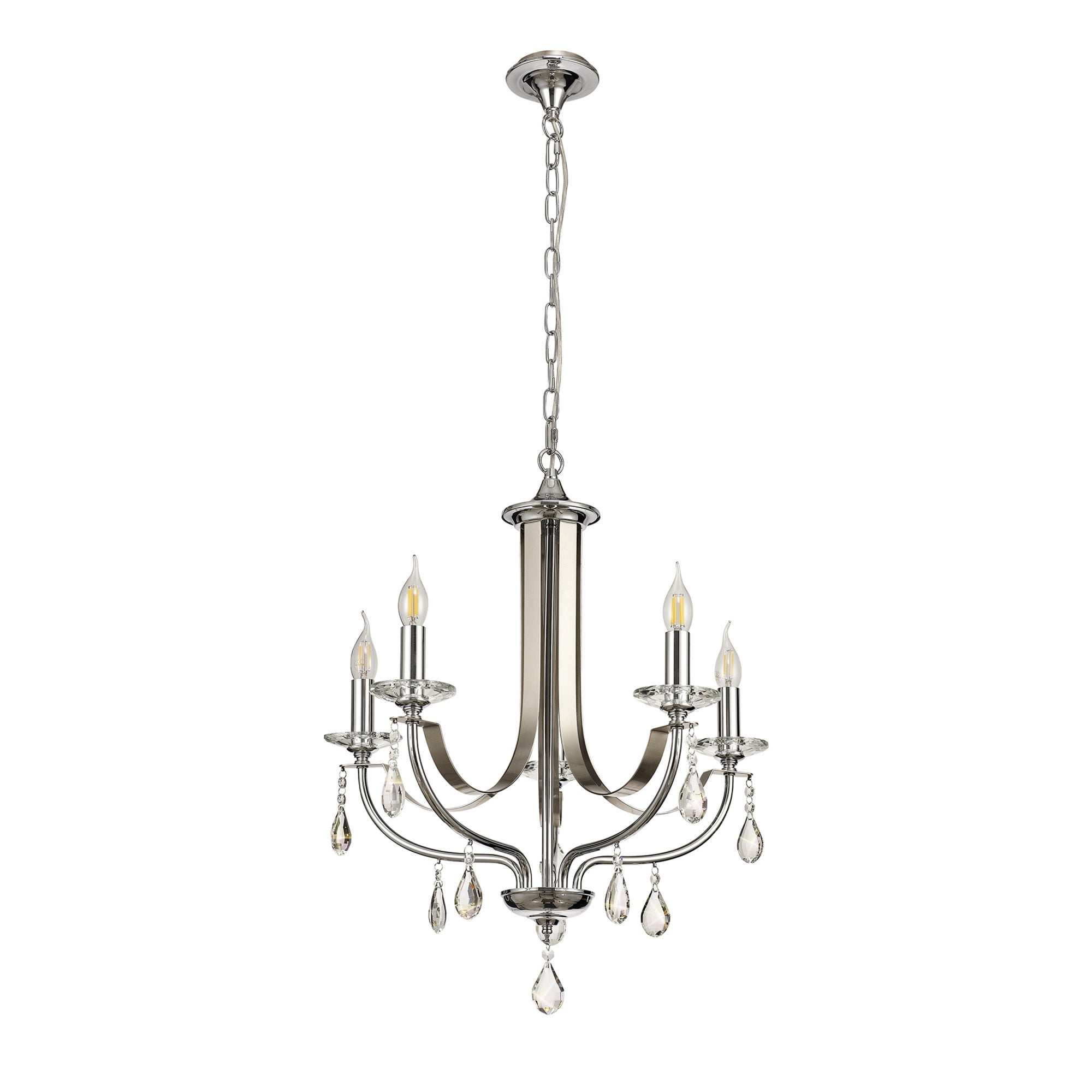 Fabula Chester 5 Light Pendant - Polished Chrome, Satin Nickel & Clear Crystal