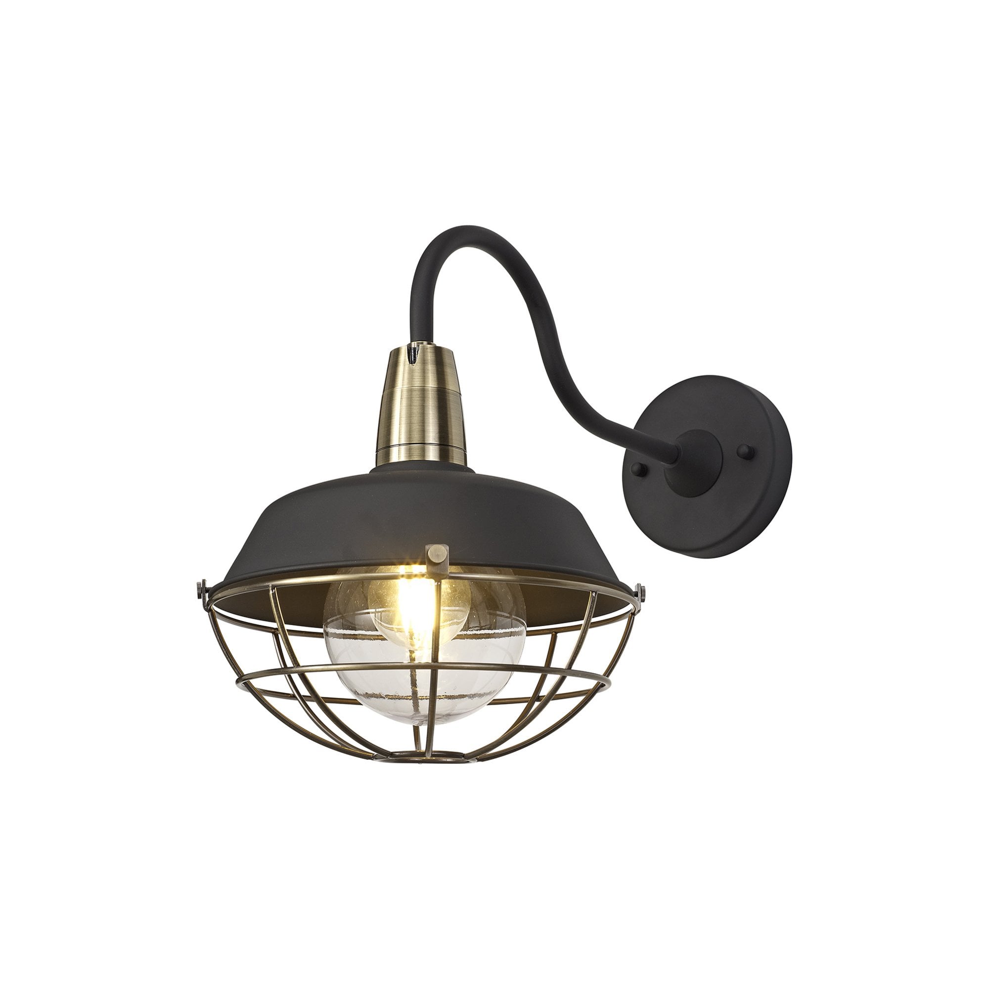Fabula Catherine Wall Lamp - Matt Black & Antique Brass - IP65
