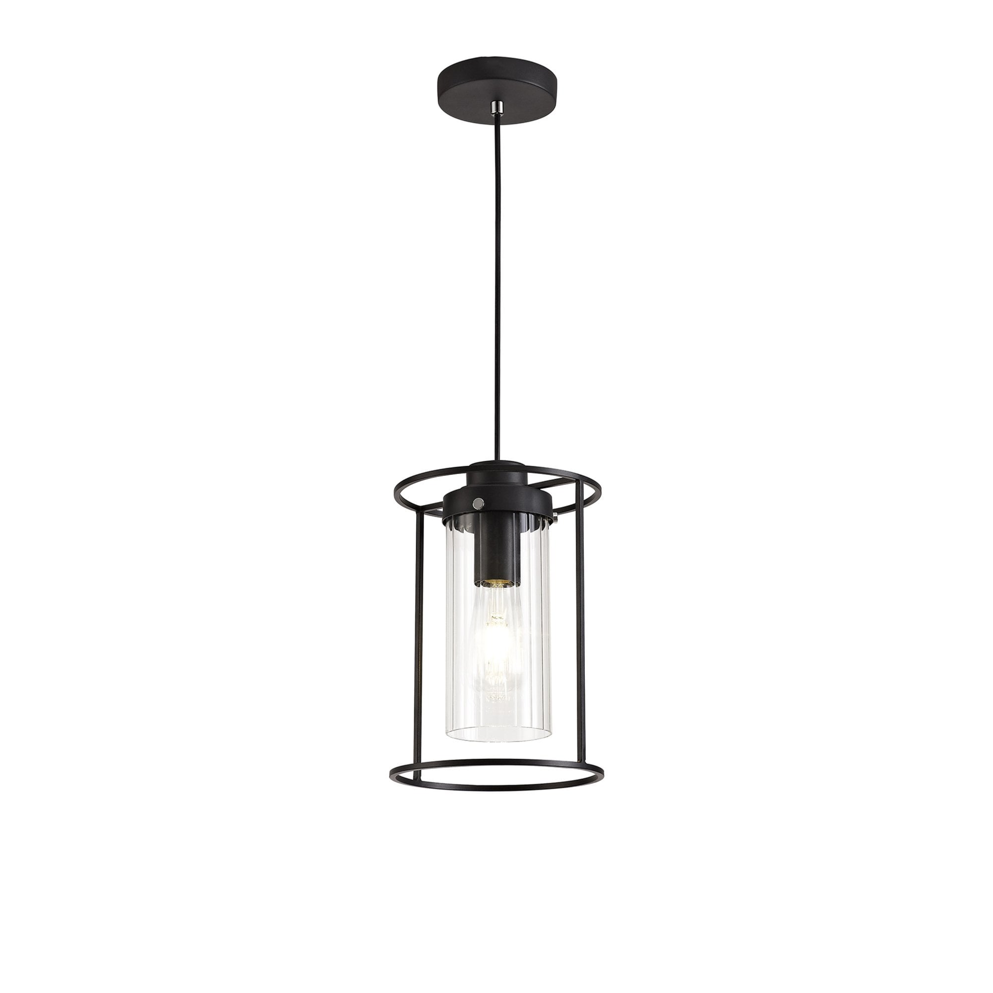 Fabula Rowans Single Pendant - Black & Clear Glass
