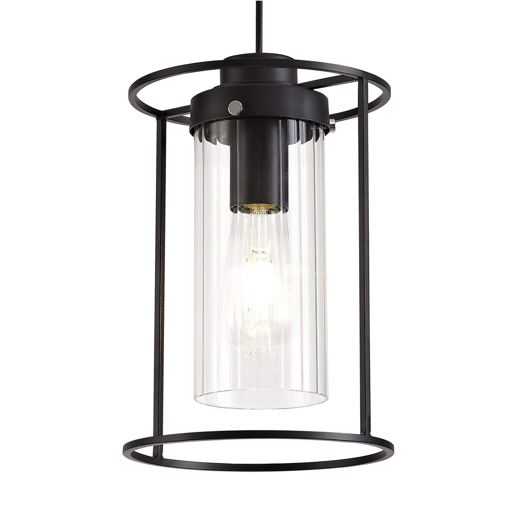 Fabula Rowans Single Pendant - Black & Clear Glass
