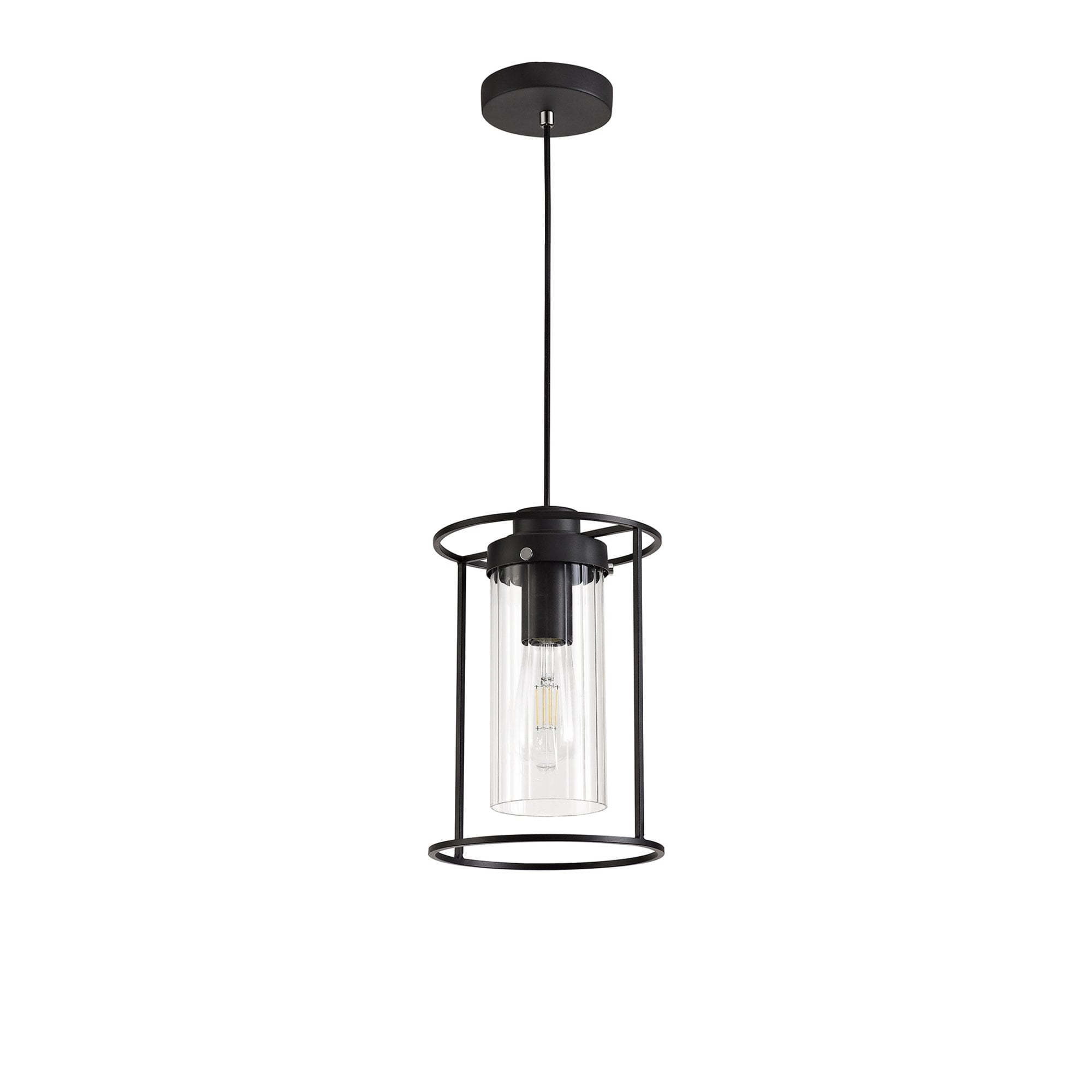 Fabula Rowans Single Pendant - Black & Clear Glass