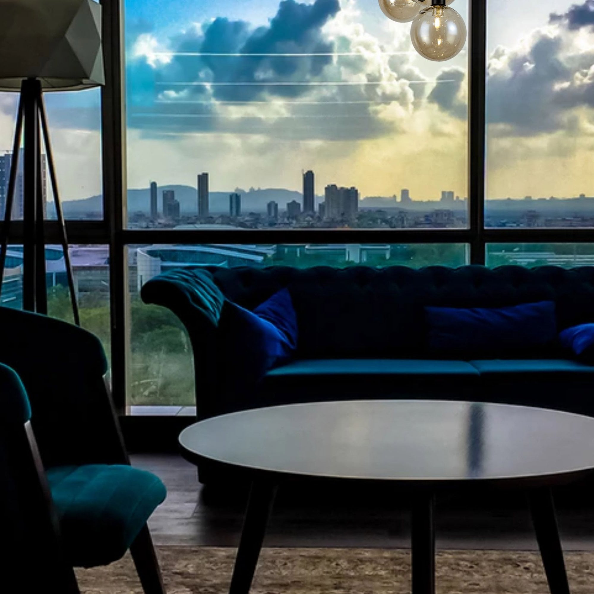 Fabula Appleby 12 Light Fixed Pendant - Matt Black, Antique Brass & Cognac Glass