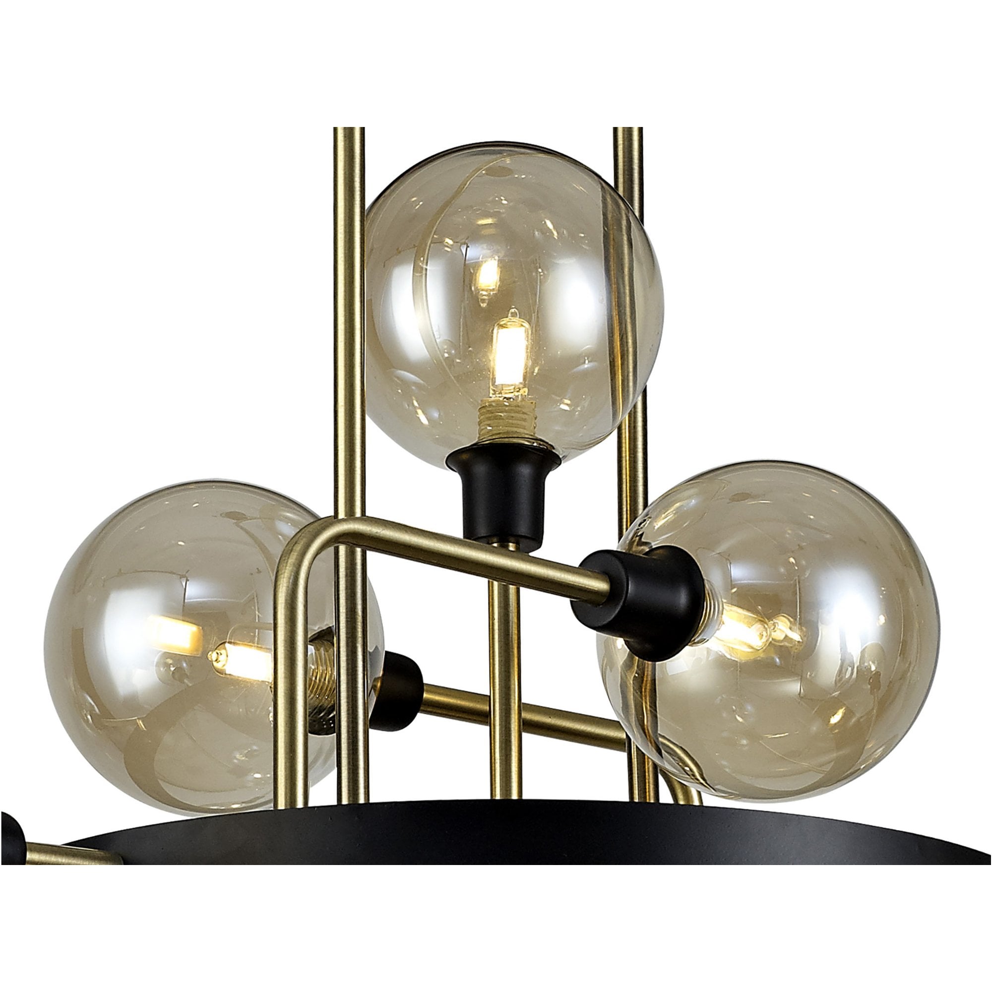Fabula Appleby 12 Light Fixed Pendant - Matt Black, Antique Brass & Cognac Glass