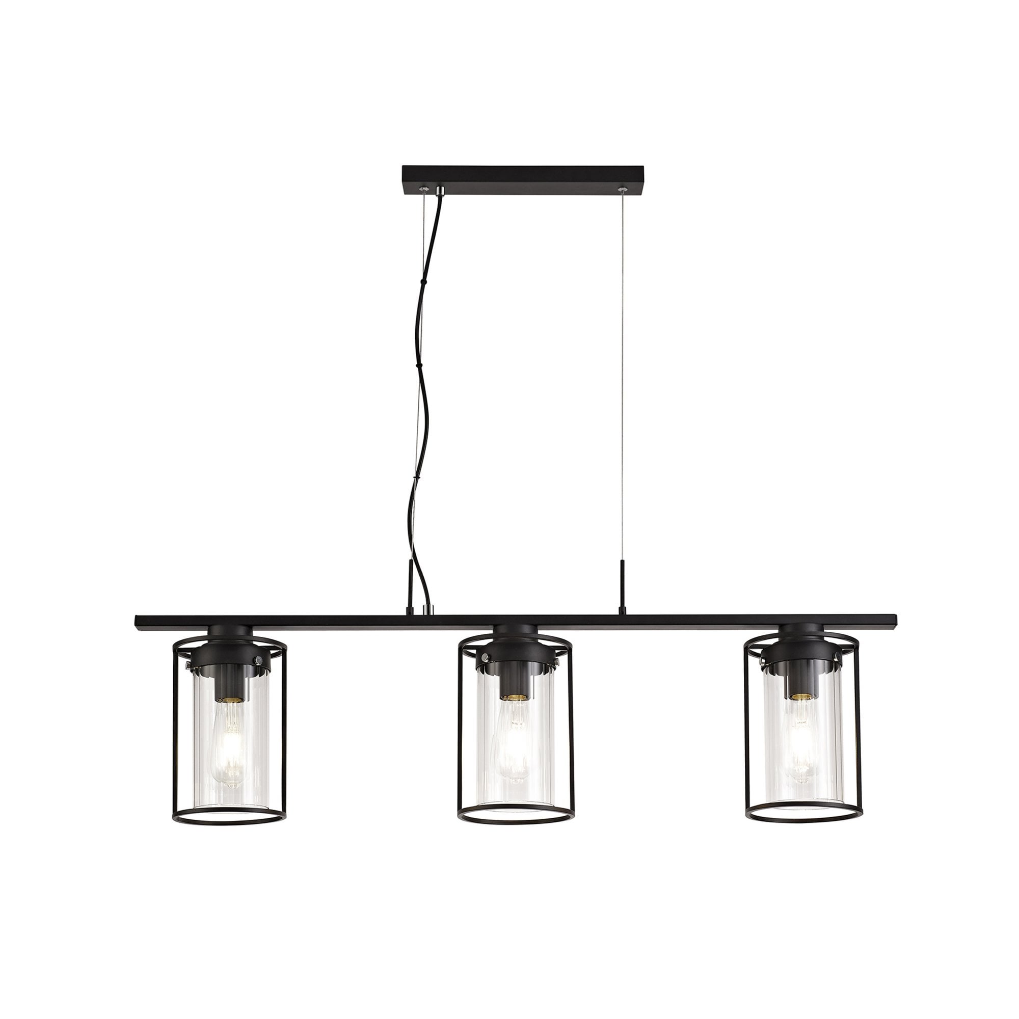 Fabula Rowans 3 Light Linear Pendant - Black & Clear Glass