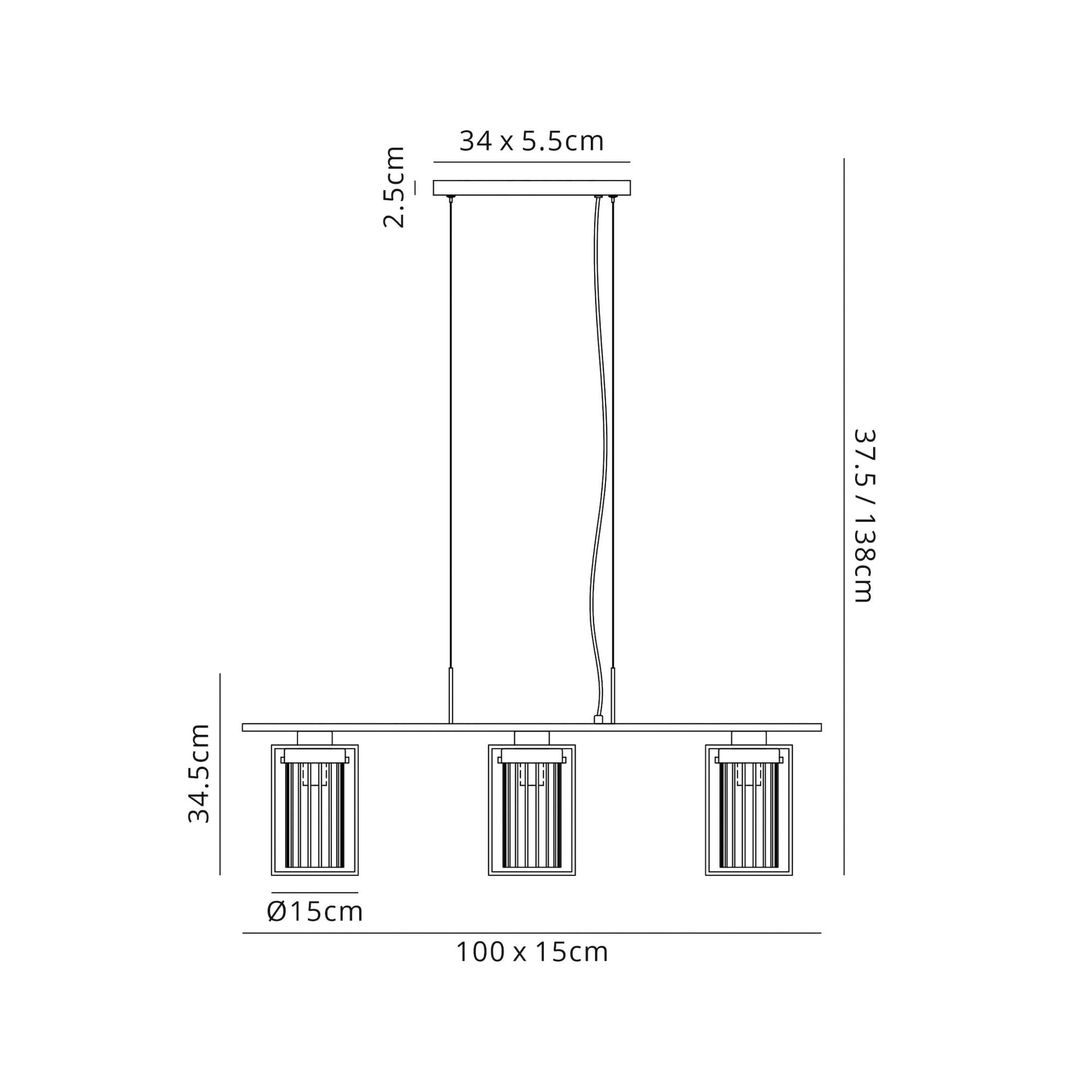 Fabula Rowans 3 Light Linear Pendant - Black & Clear Glass
