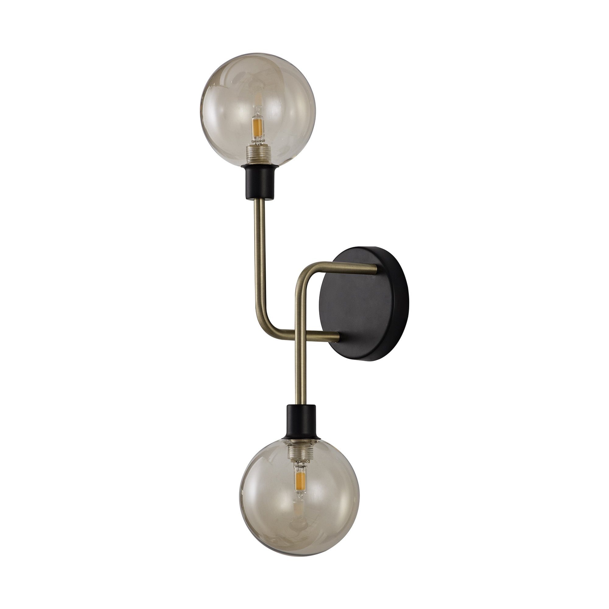 Fabula Appleby 2 Light Wall Lamp - Matt Black, Antique Brass & Cognac Glass