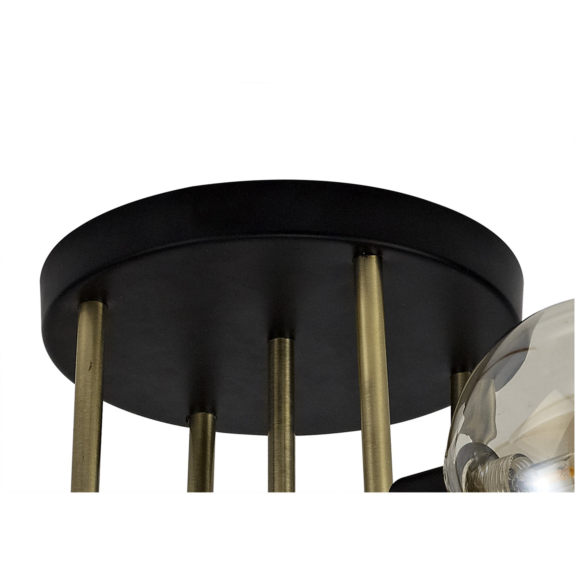 Fabula Appleby 5 Light Flush Light - Matt Black, Antique Brass & Cognac Glass