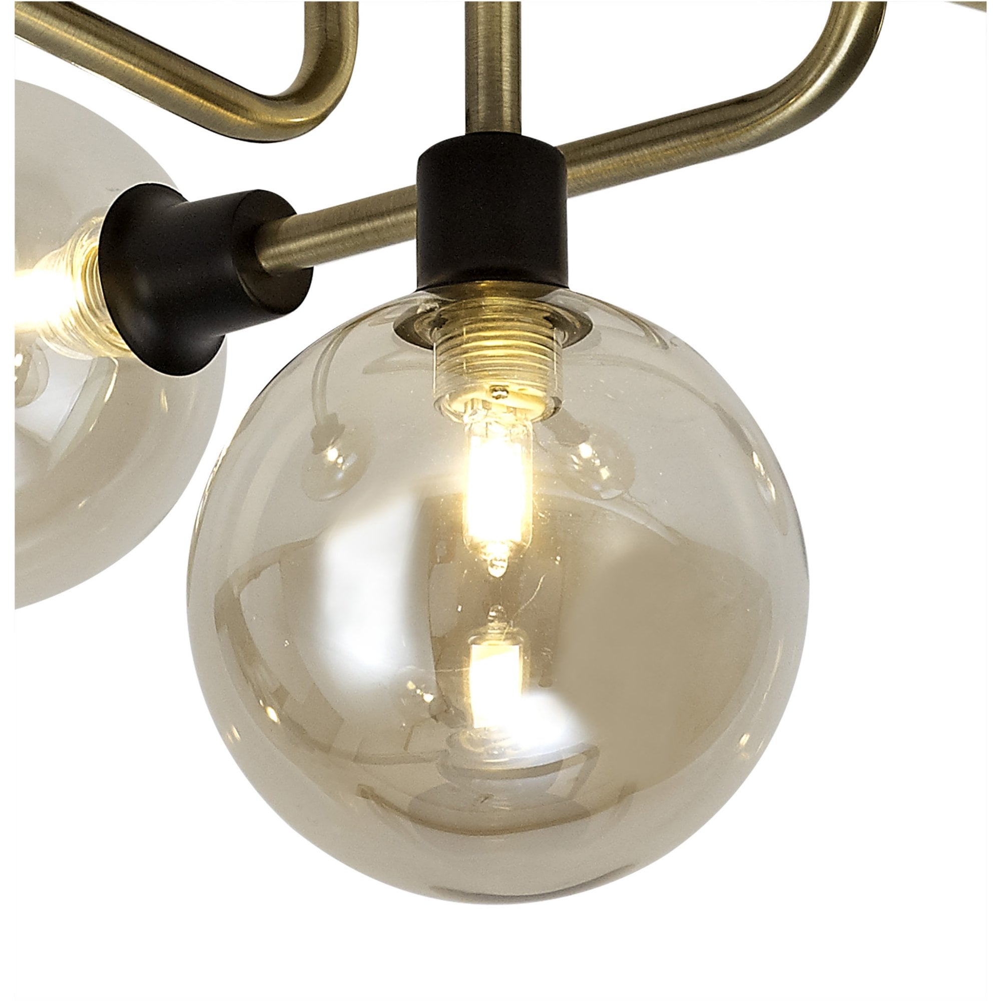 Fabula Appleby 5 Light Flush Light - Matt Black, Antique Brass & Cognac Glass