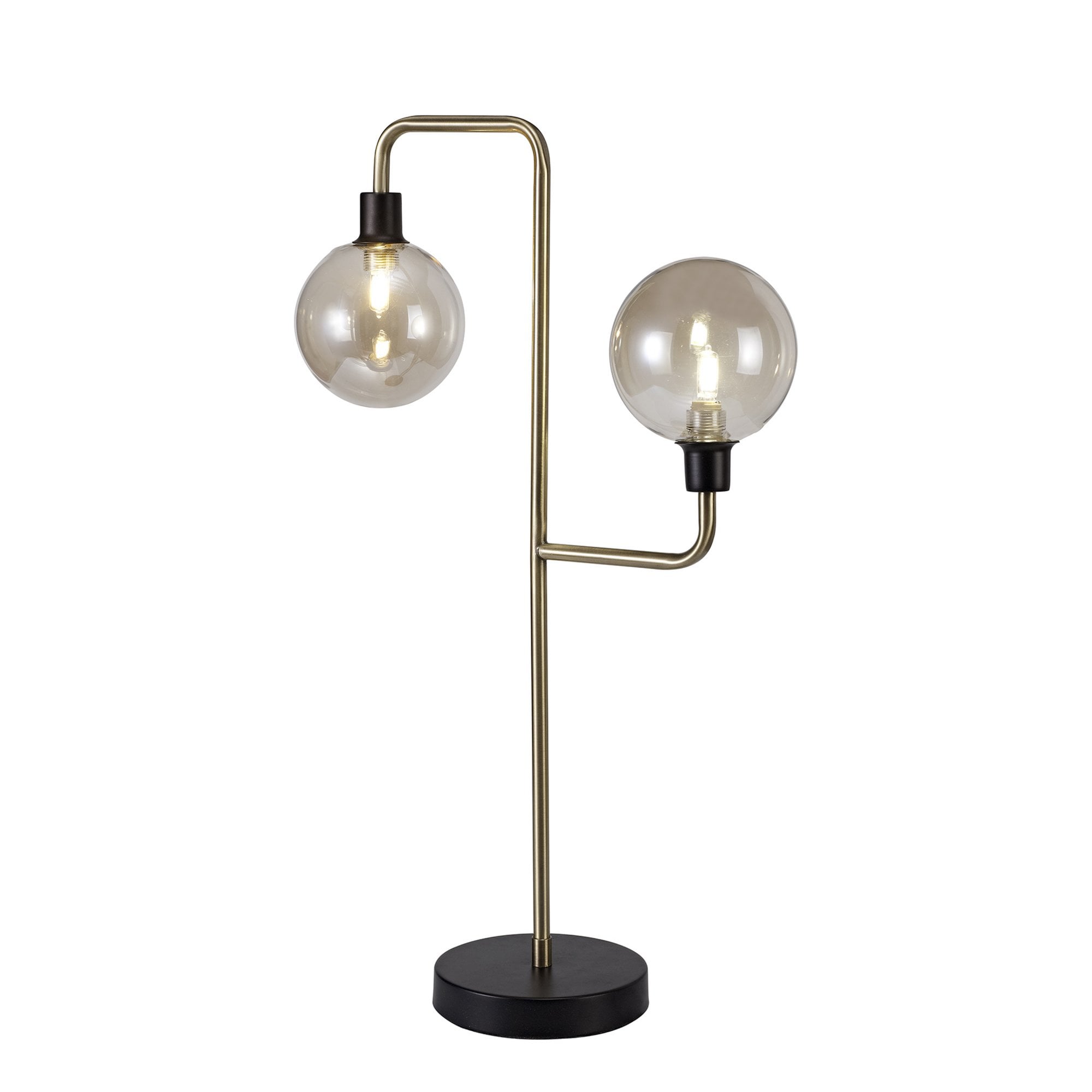 Fabula Appleby 2 Light Table Lamp - Matt Black, Antique Brass & Cognac Glass