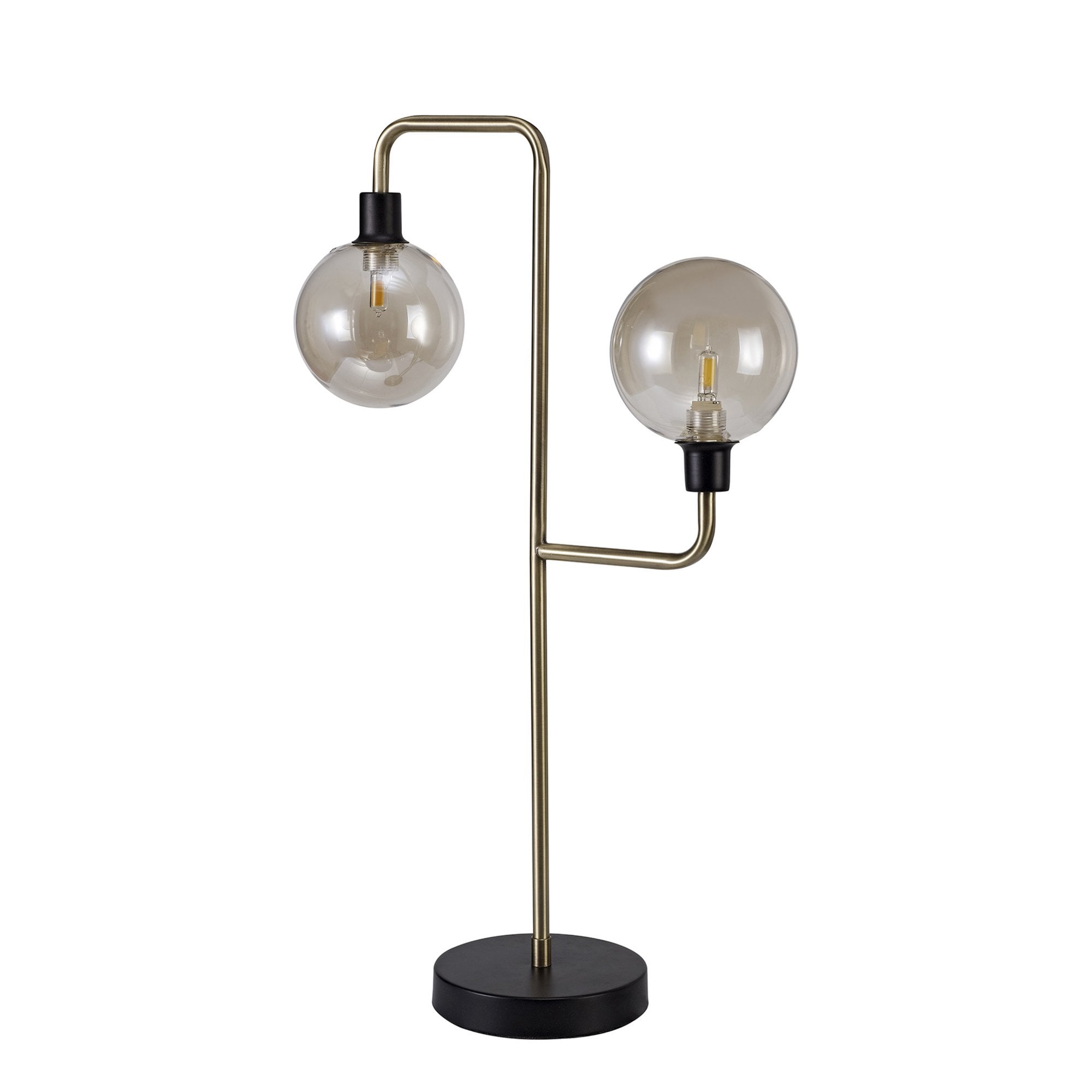 Fabula Appleby 2 Light Table Lamp - Matt Black, Antique Brass & Cognac Glass