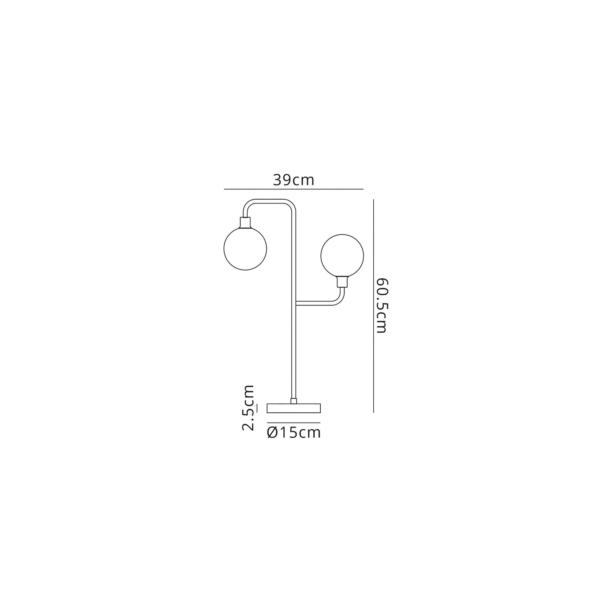 Fabula Appleby 2 Light Table Lamp - Matt Black, Antique Brass & Cognac Glass