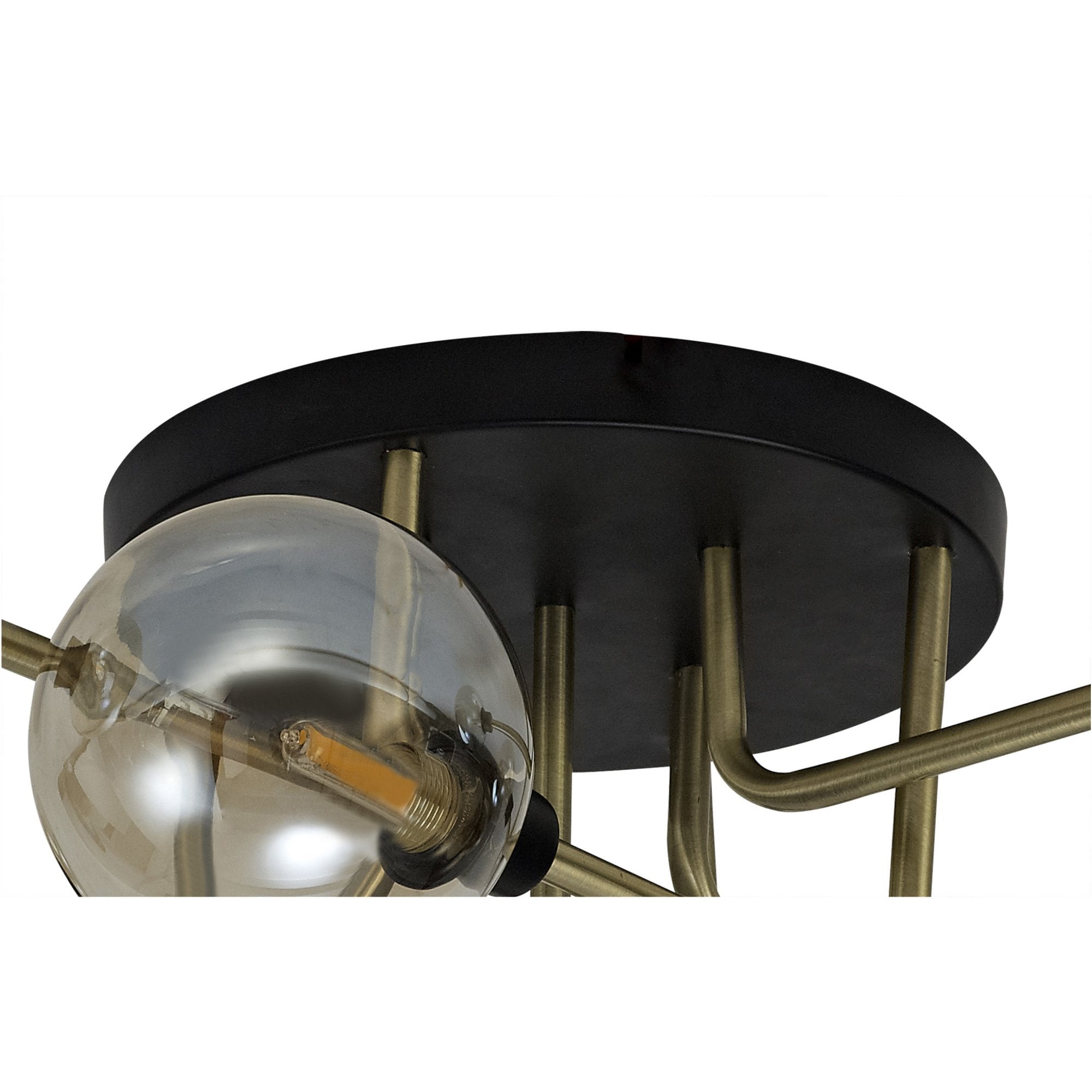 Fabula Appleby 9 Light Flush Light - Matt Black, Antique Brass & Cognac Glass
