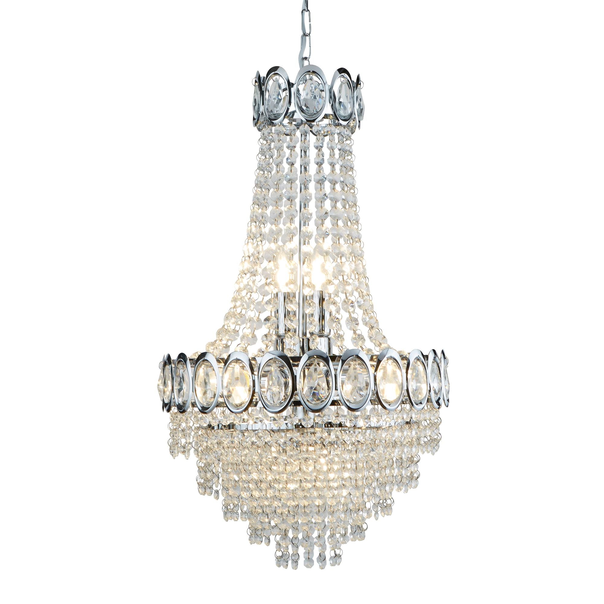 Searchlight Leadenhall Crystal 6 Light Chrome Chandelier With Clear Glass Beads