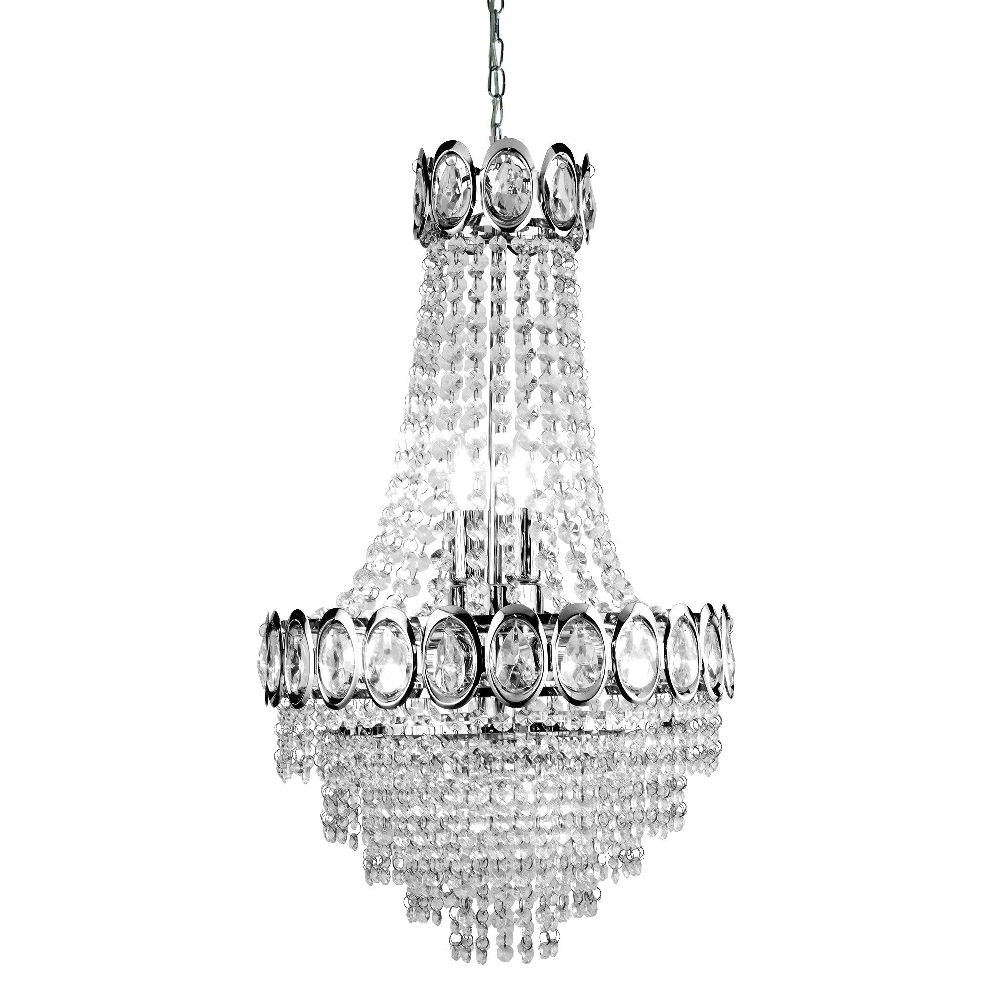 Searchlight Leadenhall Crystal 6 Light Chrome Chandelier With Clear Glass Beads