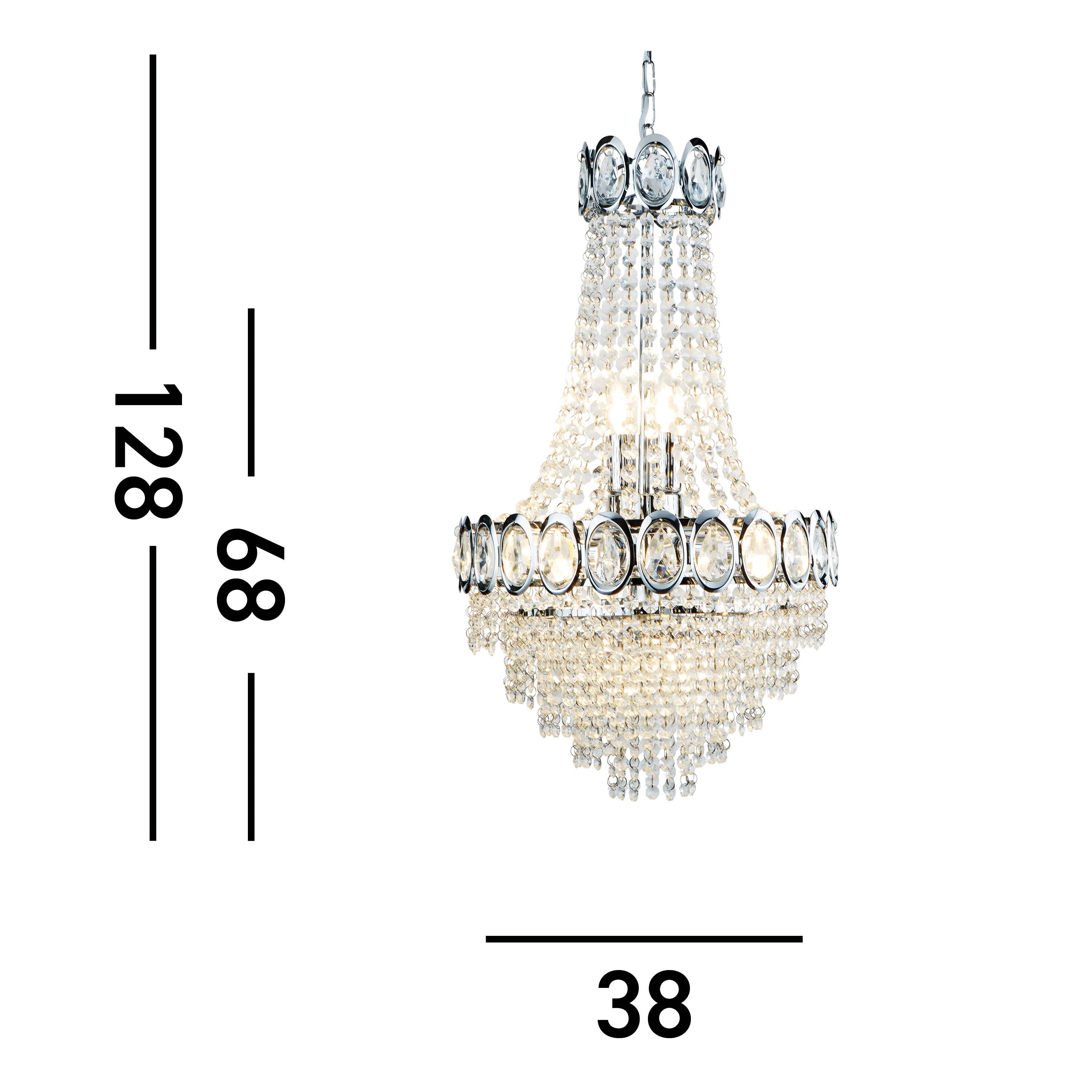 Searchlight Leadenhall Crystal 6 Light Chrome Chandelier With Clear Glass Beads