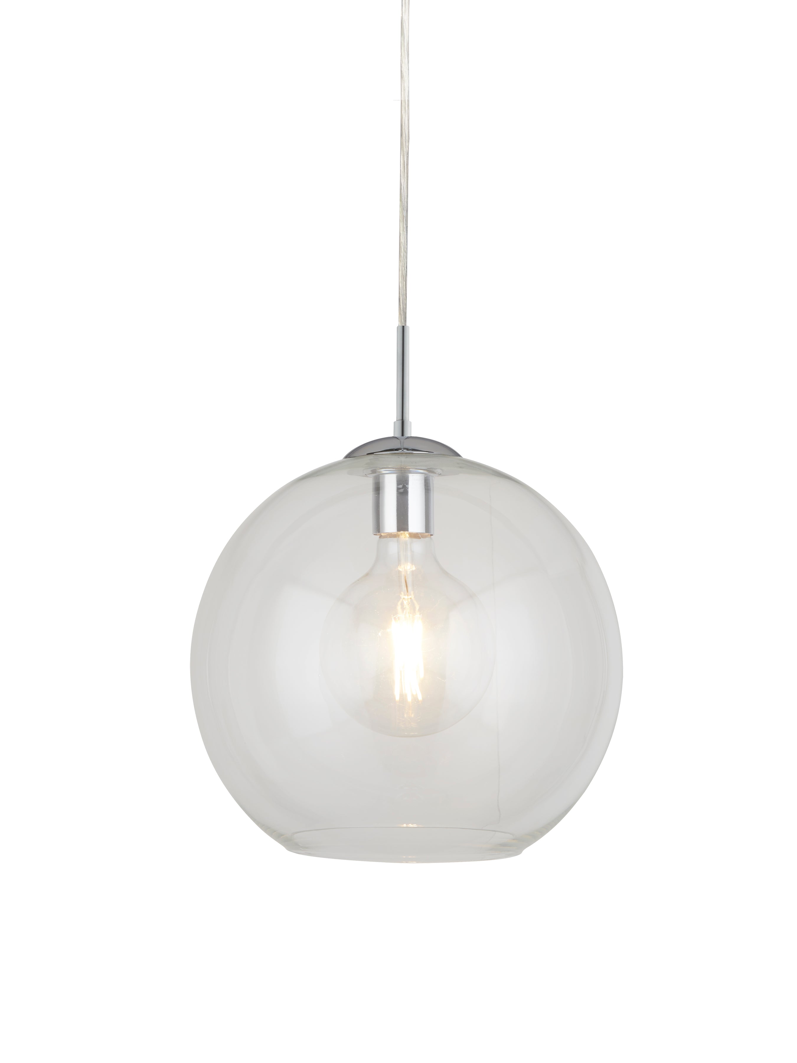 Searchlight Baines Single Round Pendant (25cm Diameter), Clear Glass, Chrome