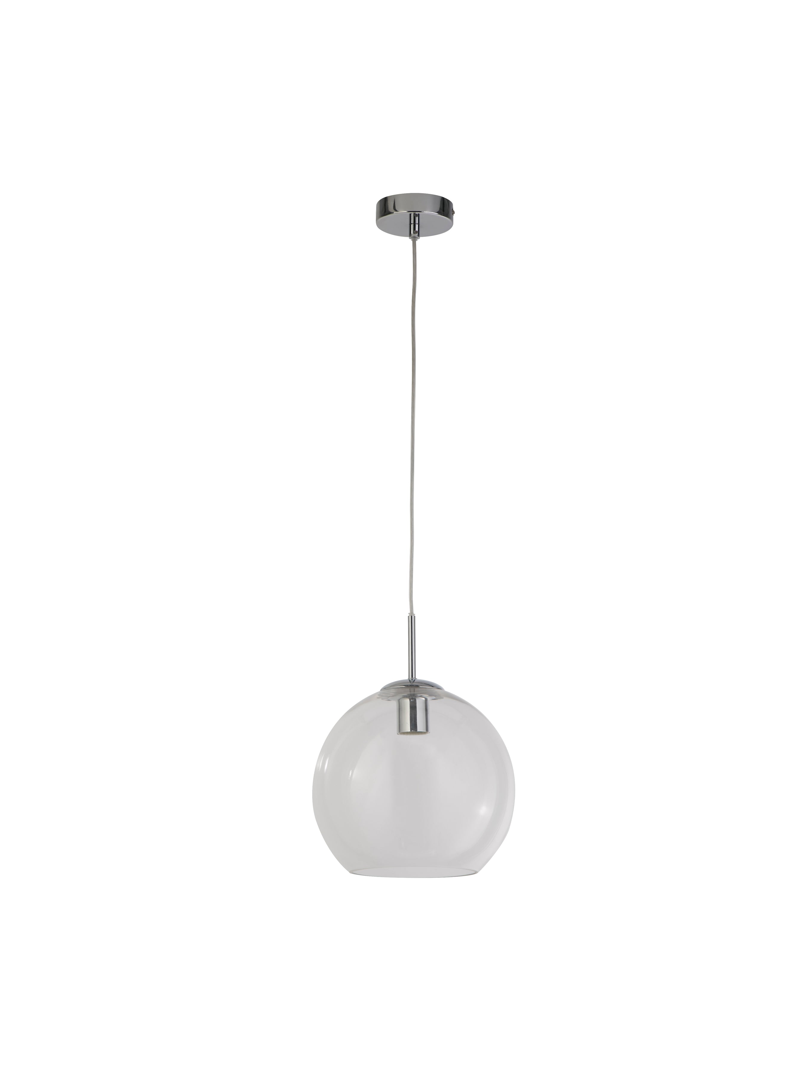 Searchlight Baines Single Round Pendant (25cm Diameter), Clear Glass, Chrome