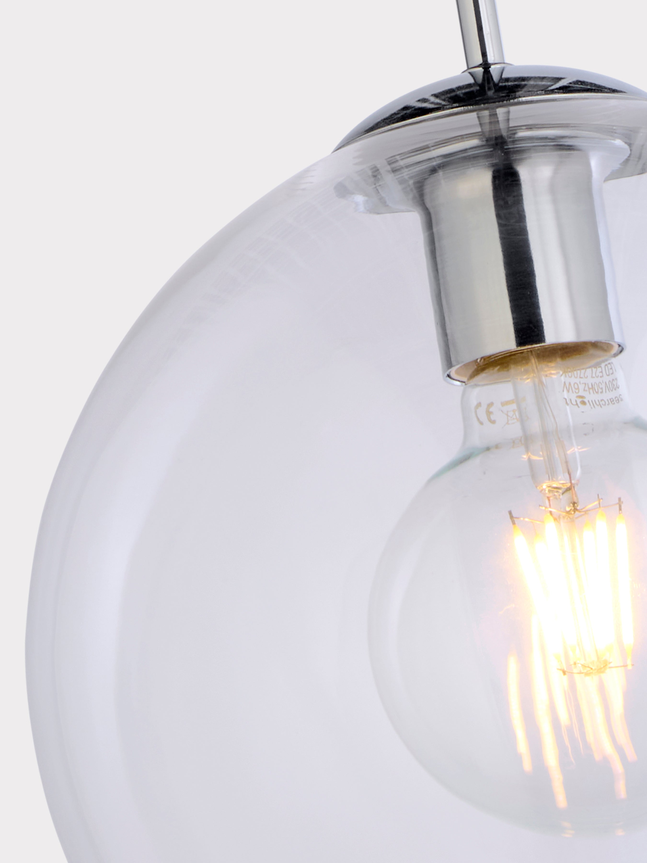 Searchlight Baines Single Round Pendant (25cm Diameter), Clear Glass, Chrome