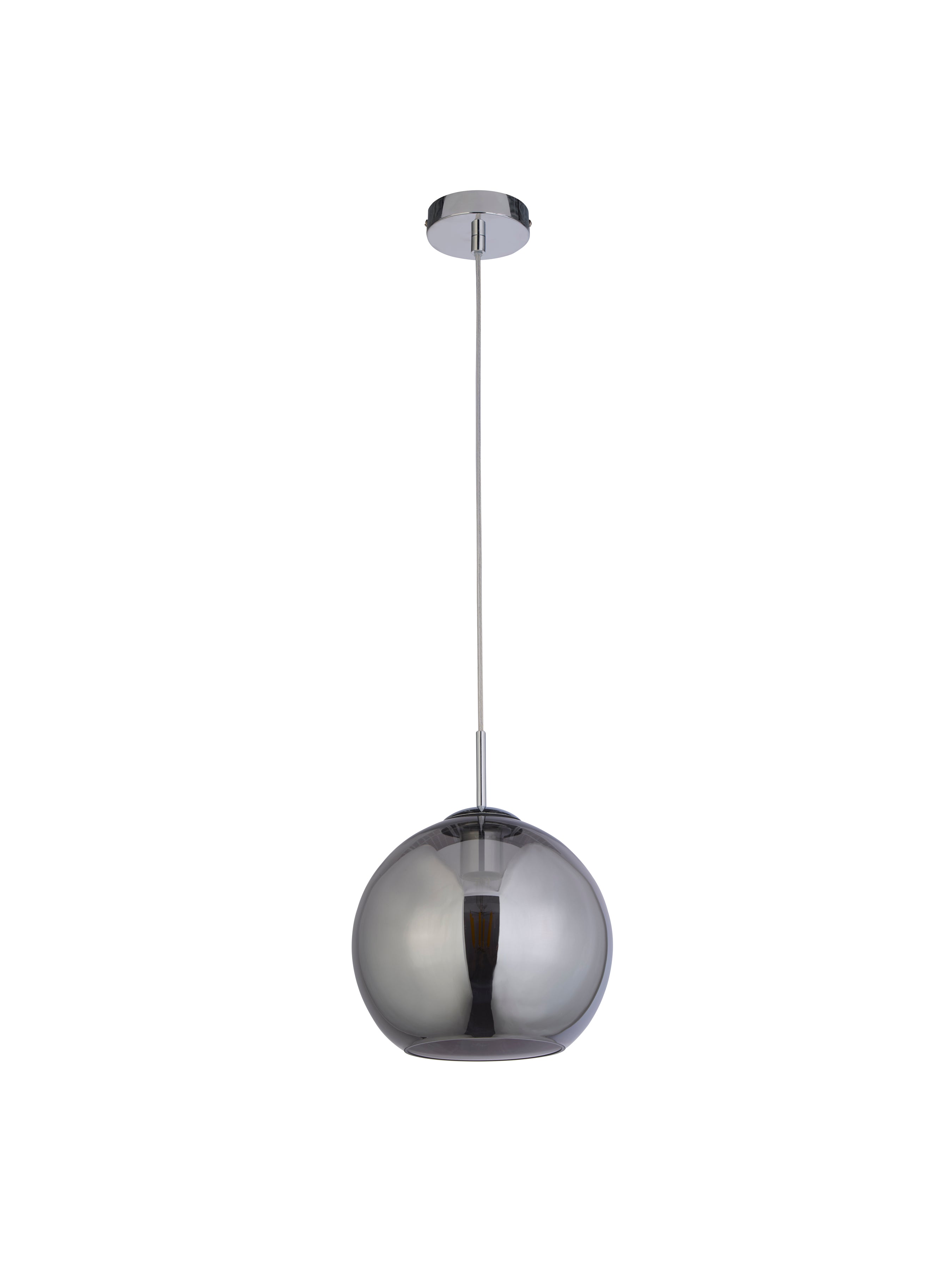 Searchlight Baines Single Round Pendant (25cm Diameter), Smoked Glass, Chrome