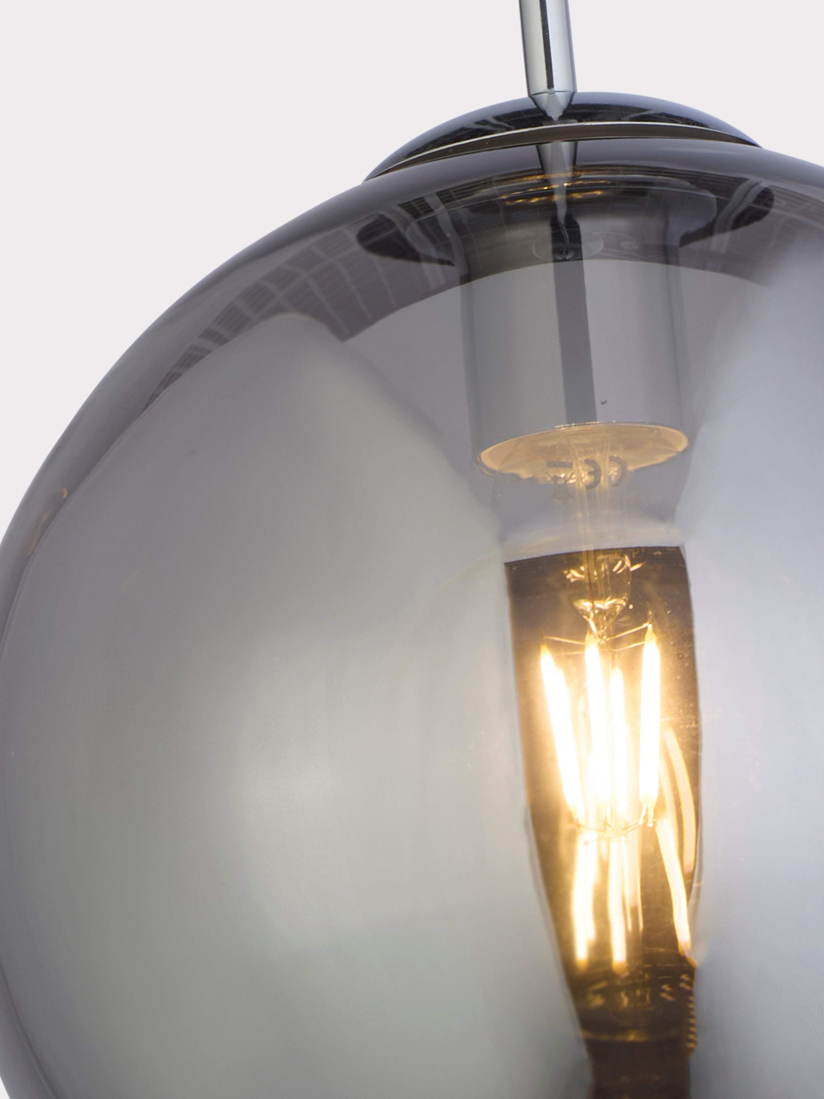 Searchlight Baines Single Round Pendant (25cm Diameter), Smoked Glass, Chrome