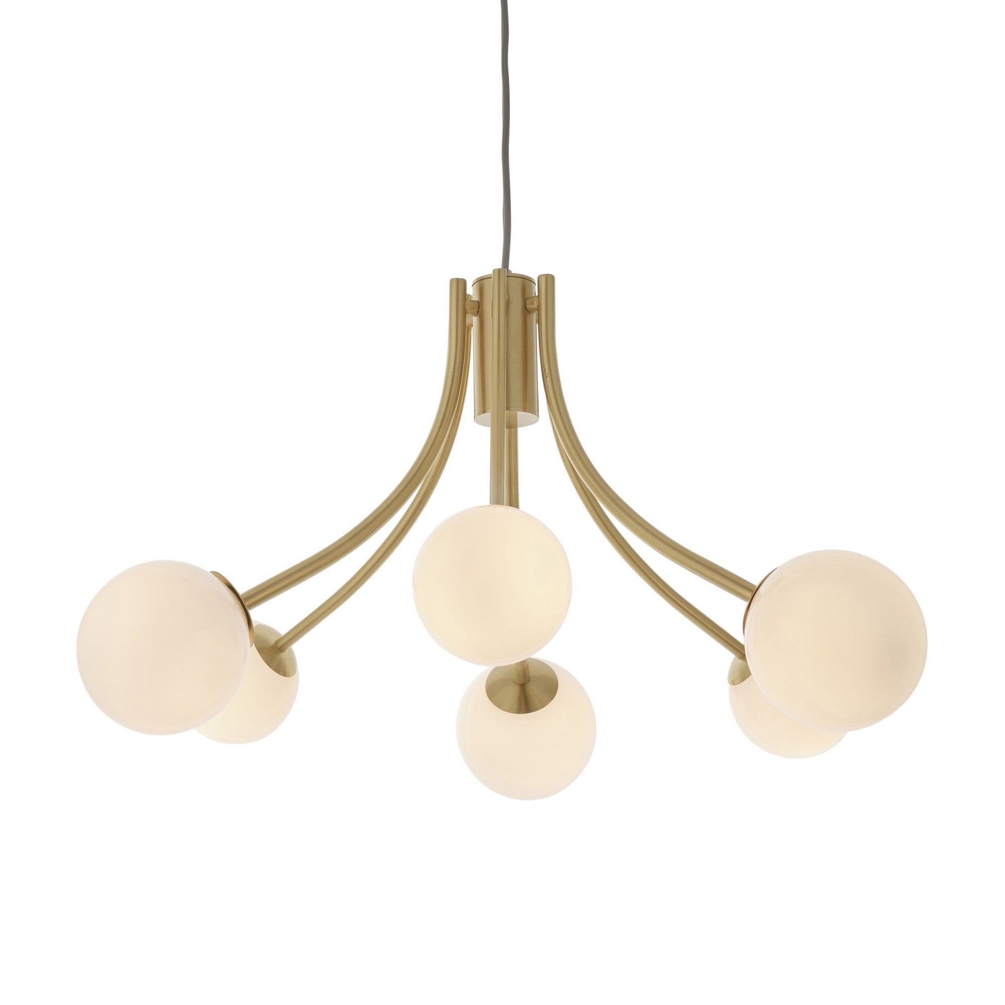 Endon Bloom 6 Light Pendant - Satin Brass Plate & Opal Glass