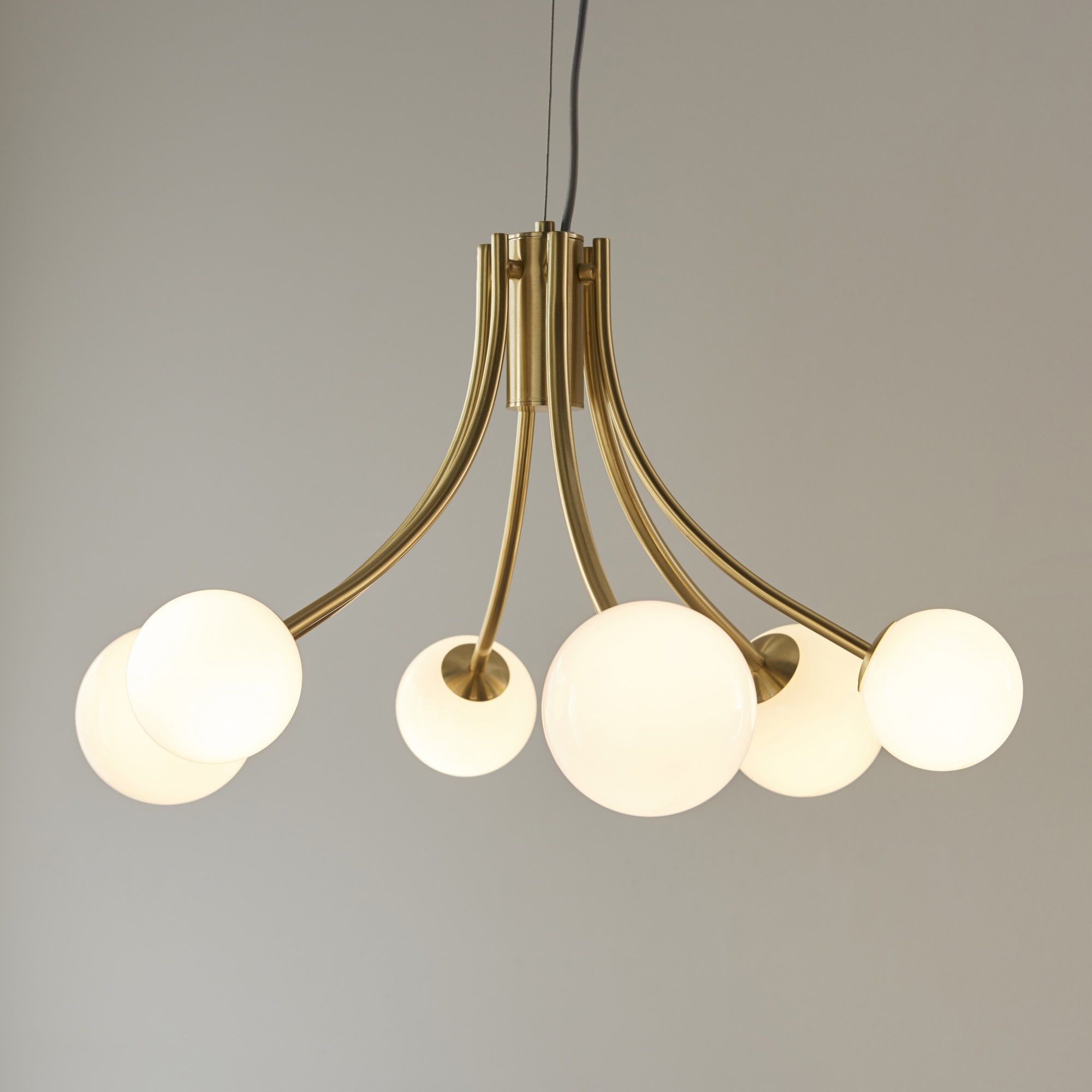 Endon Bloom 6 Light Pendant - Satin Brass Plate & Opal Glass
