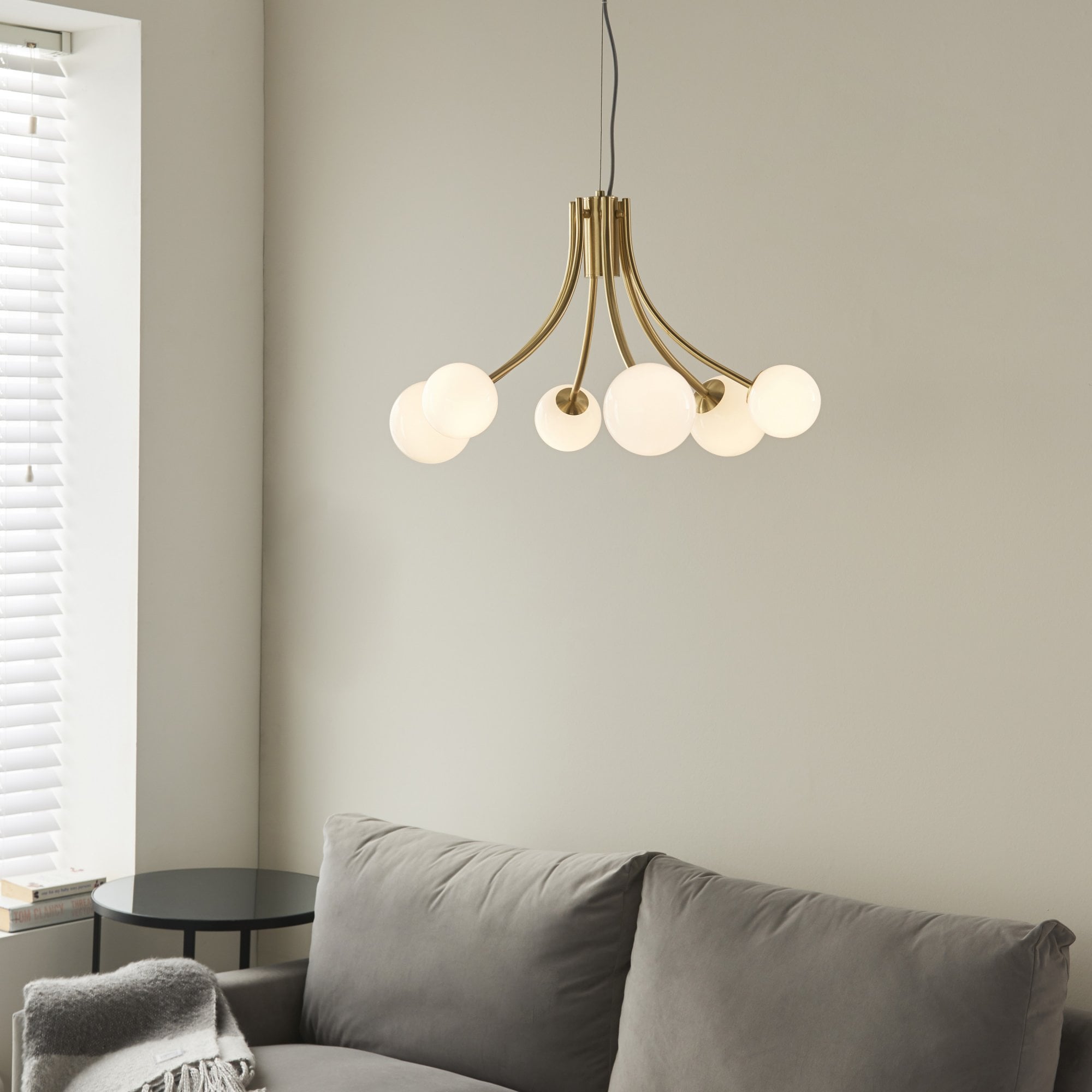 Endon Bloom 6 Light Pendant - Satin Brass Plate & Opal Glass