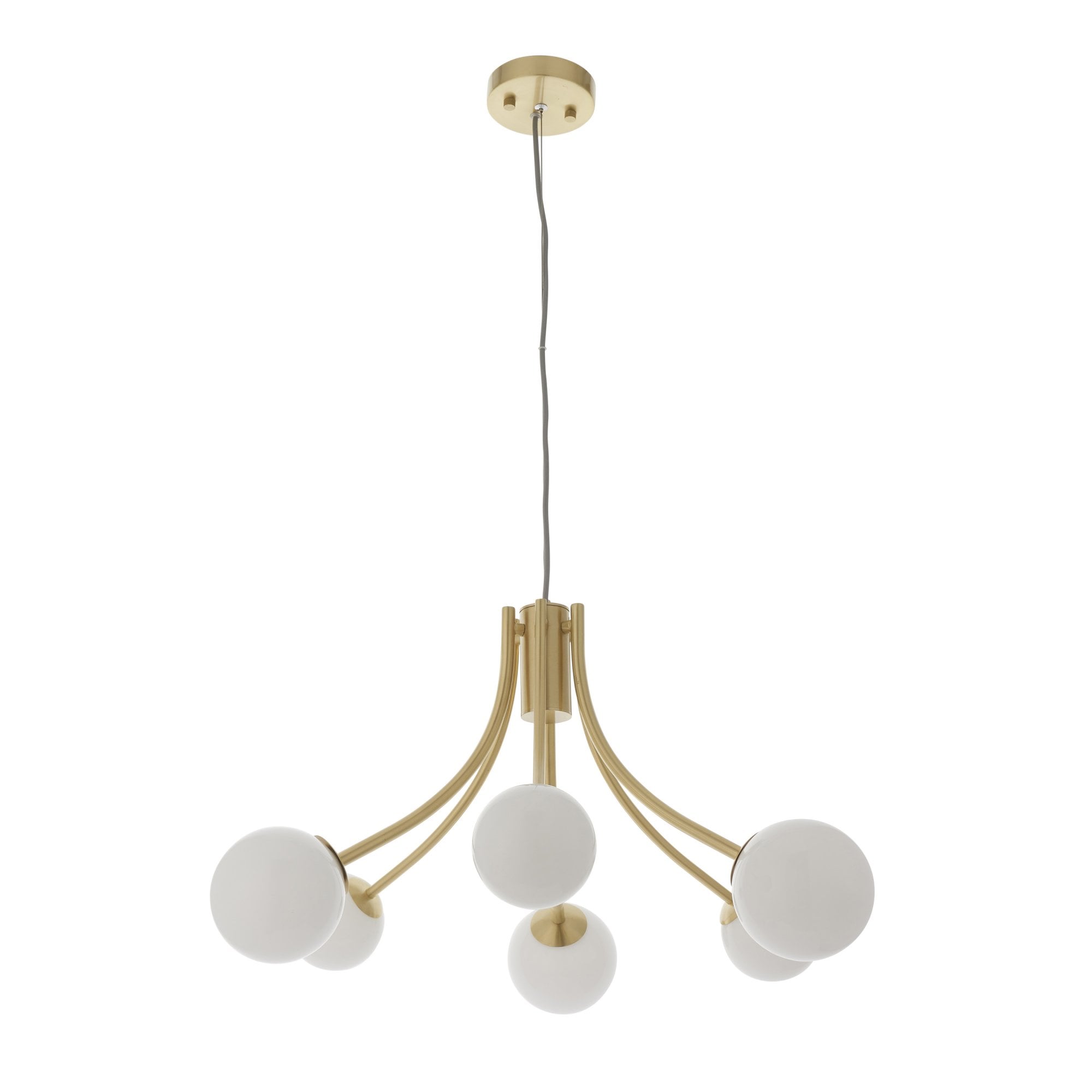 Endon Bloom 6 Light Pendant - Satin Brass Plate & Opal Glass
